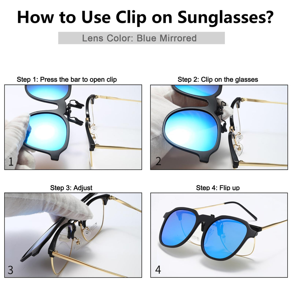 TERRIFI Polarized Clip-On Sunglasses for Prescription Glasses, Flip-Up Anti-Glare UV400 Clip On Shades for Men & Women, Square/Round Design for Driving & Outdoor