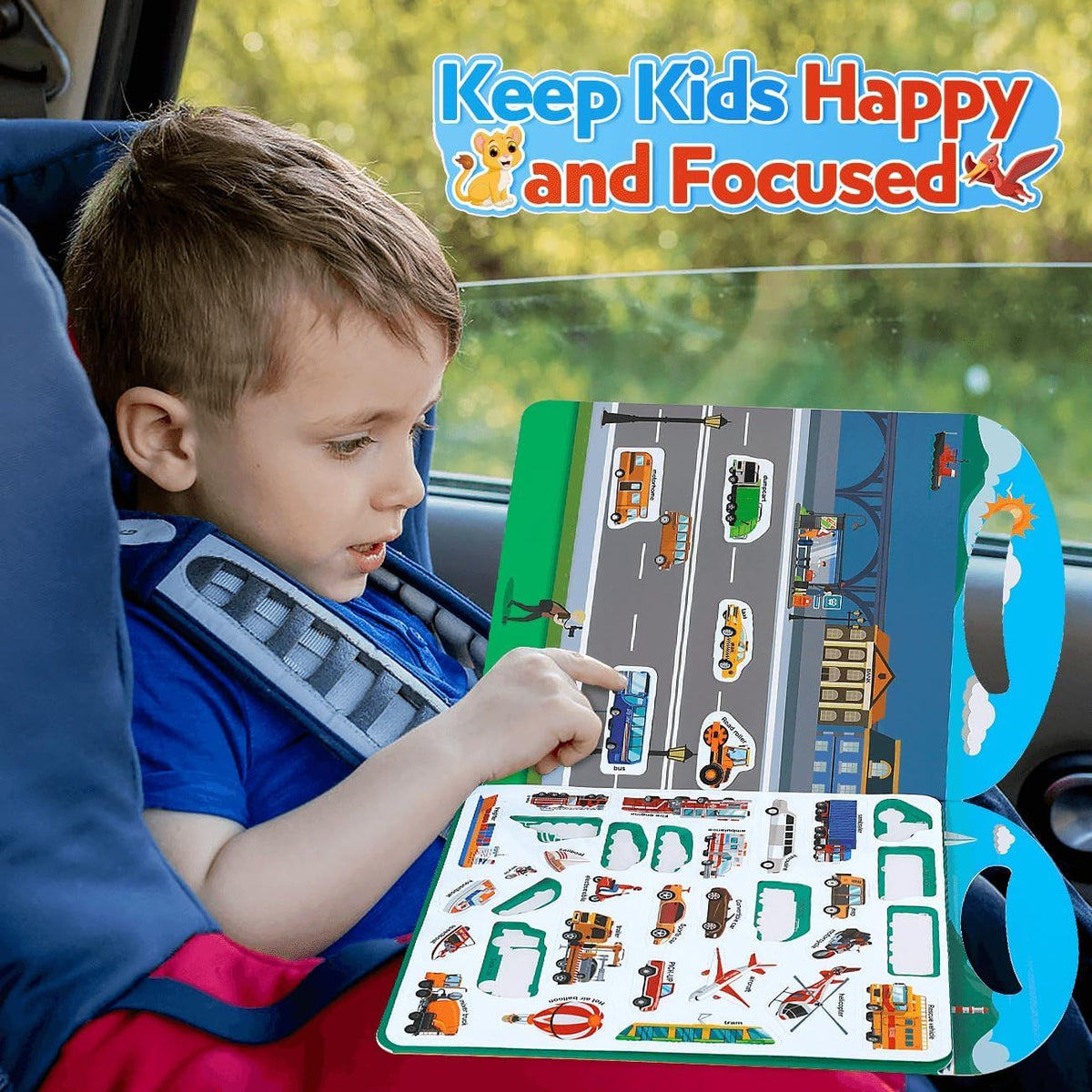 KASTWAVE 3 Set Reusable Stickers Books for Toddlers, Travel Toys Car Plane Activities - Busy Toys for 2 3 4 Year Old Boys Girls Birthday Gifts - Dinosaur+Animal+Vehicle