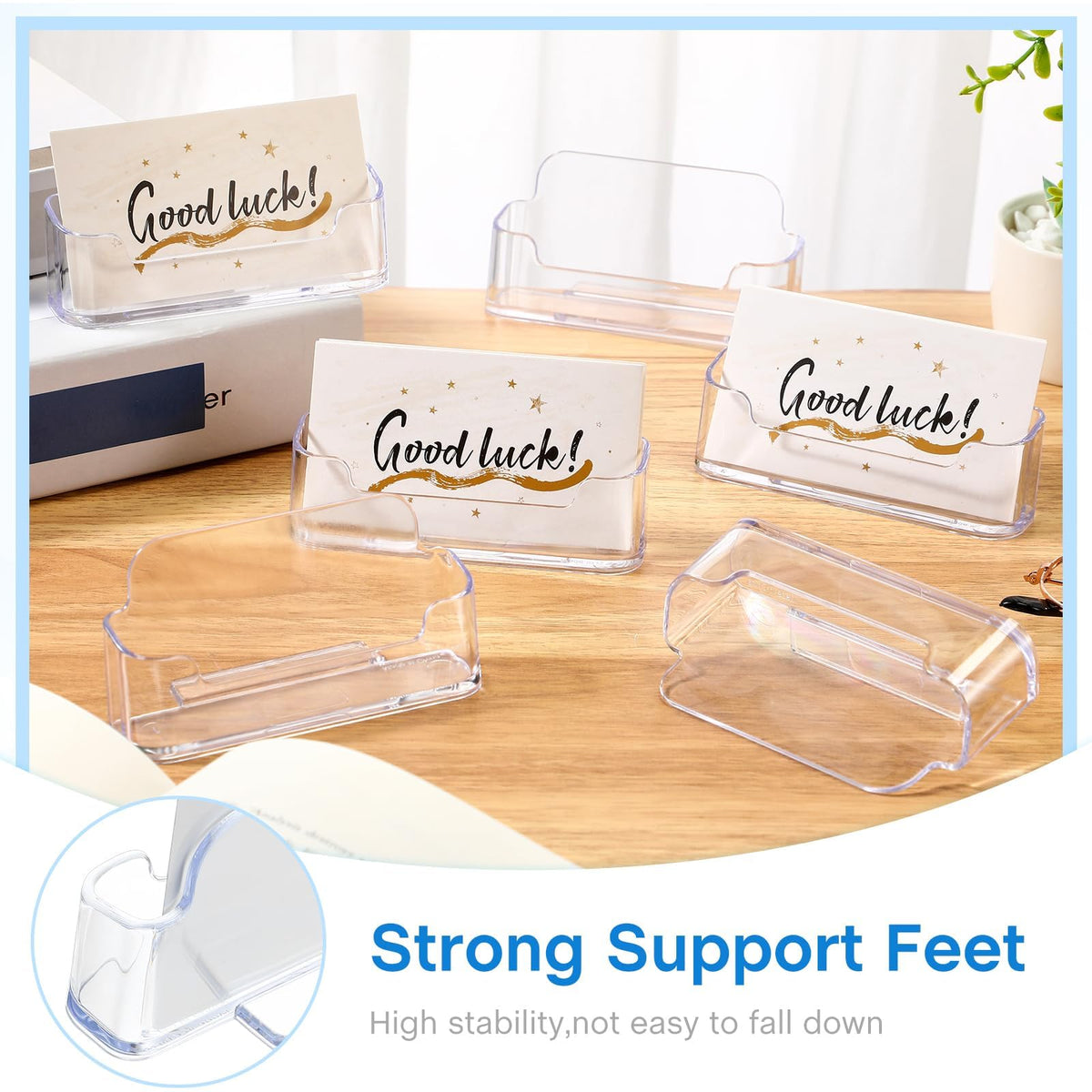 8 Pack Clear Acrylic Business Card Holders for Desk, Professional Business Card Display Stand, Multi-Functional Desktop Organizer and Label Stand for Home and Office Accessories