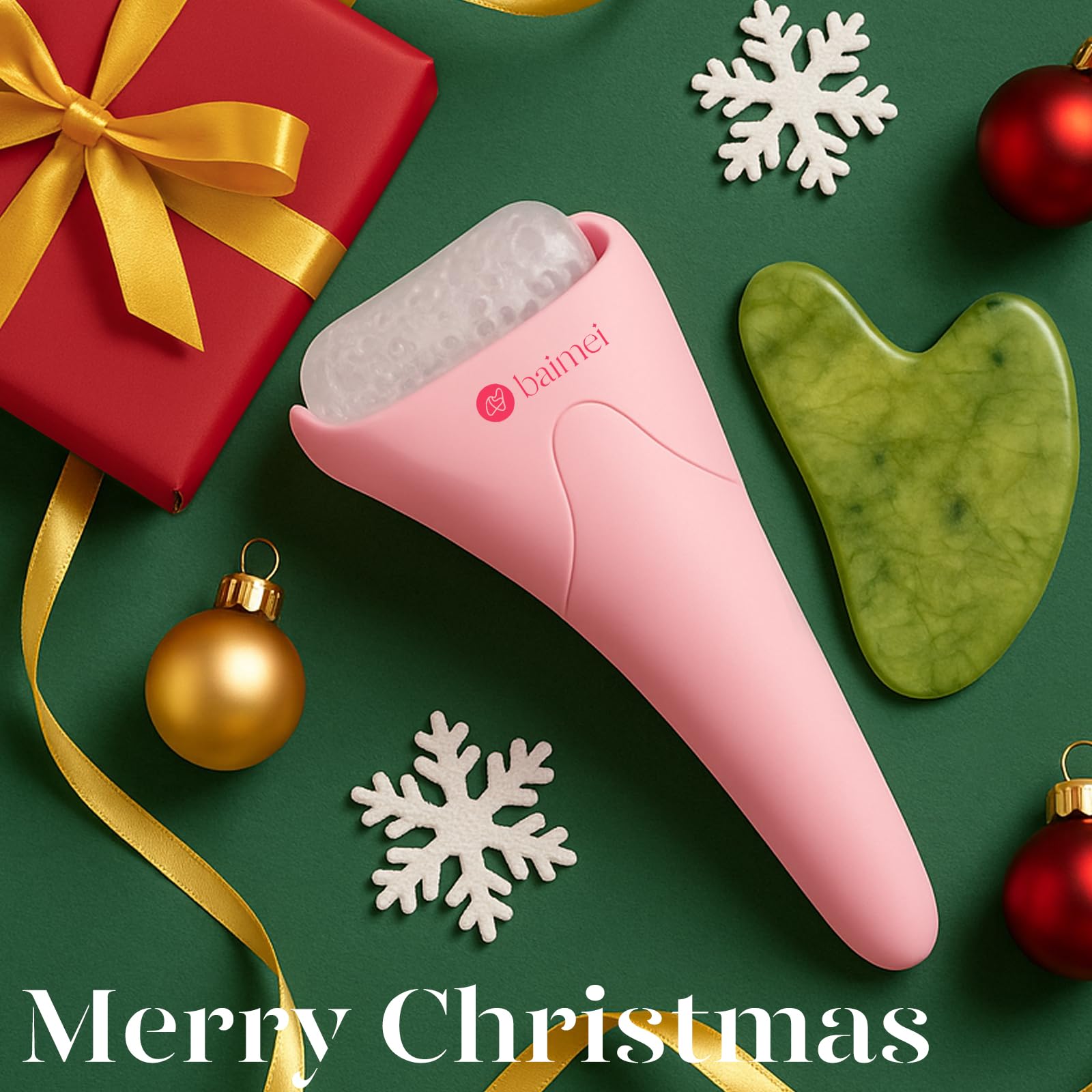 BAIMEI IcyMe Ice Roller for Face and Gua Sha Facial Tool Set, Ice Face Roller Reduces Puffiness Relieves Migraines Skin Care Tools, Self Care Gift for Women - Pink - Medaid International