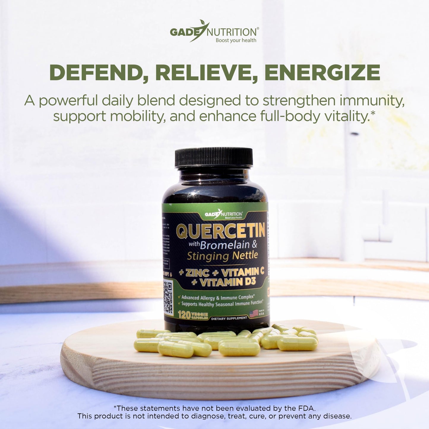 Quercetin with Vitamin C and Zinc - Nettle Quercetin - Quercetin 500mg - Quercetin with Bromelain - Zinc Quercetin + Vitamin D3 - 120 Veggie Caps - (Non-GMO, Gluten-Free, Vegan) - 2 Month Supply - Medaid International