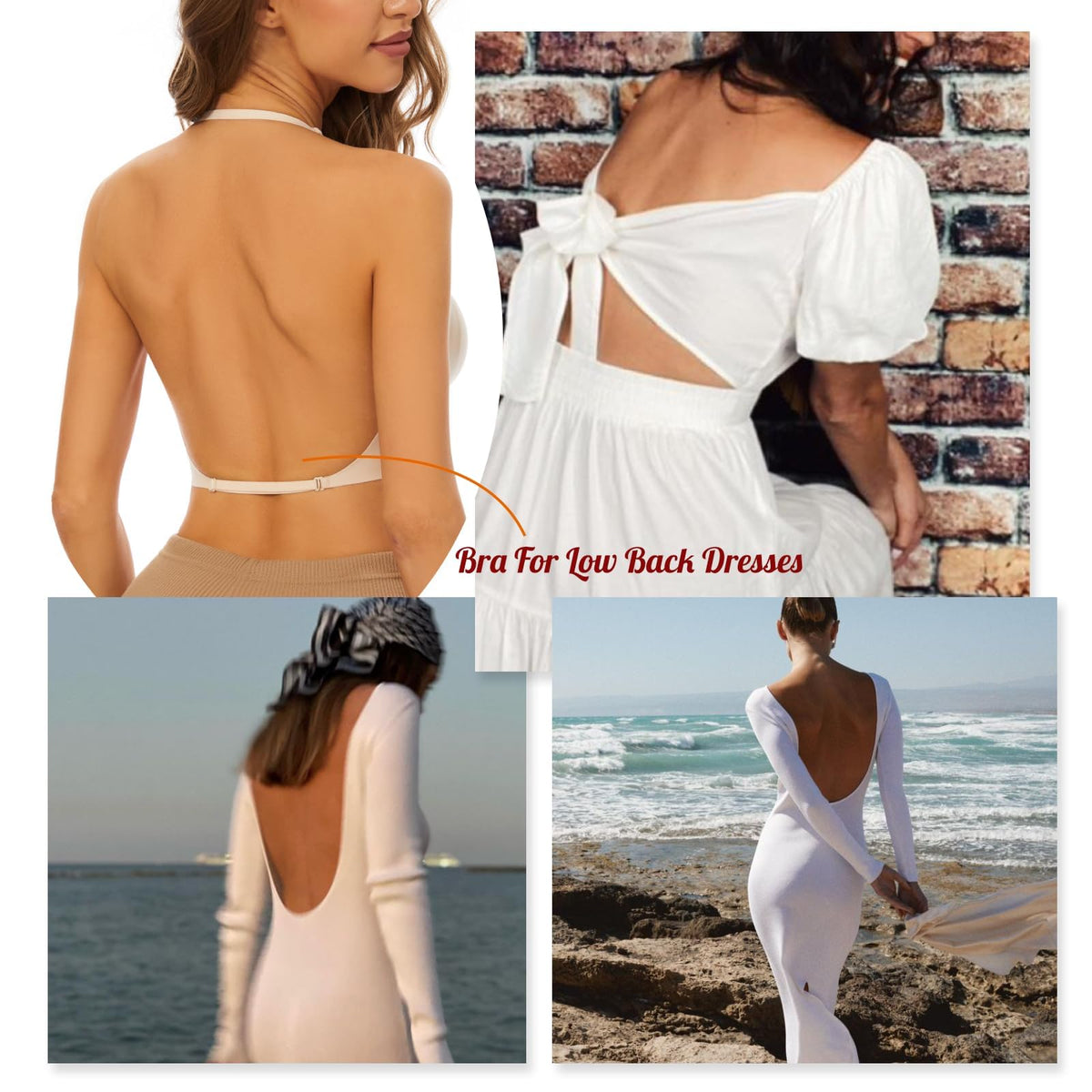 TERRIFI 1Pcs Low Back Bra for Women, Wirefree Seamless Backless Multiway Straps Convertible Halter Bra with Removable Pads, Skin Color Size M