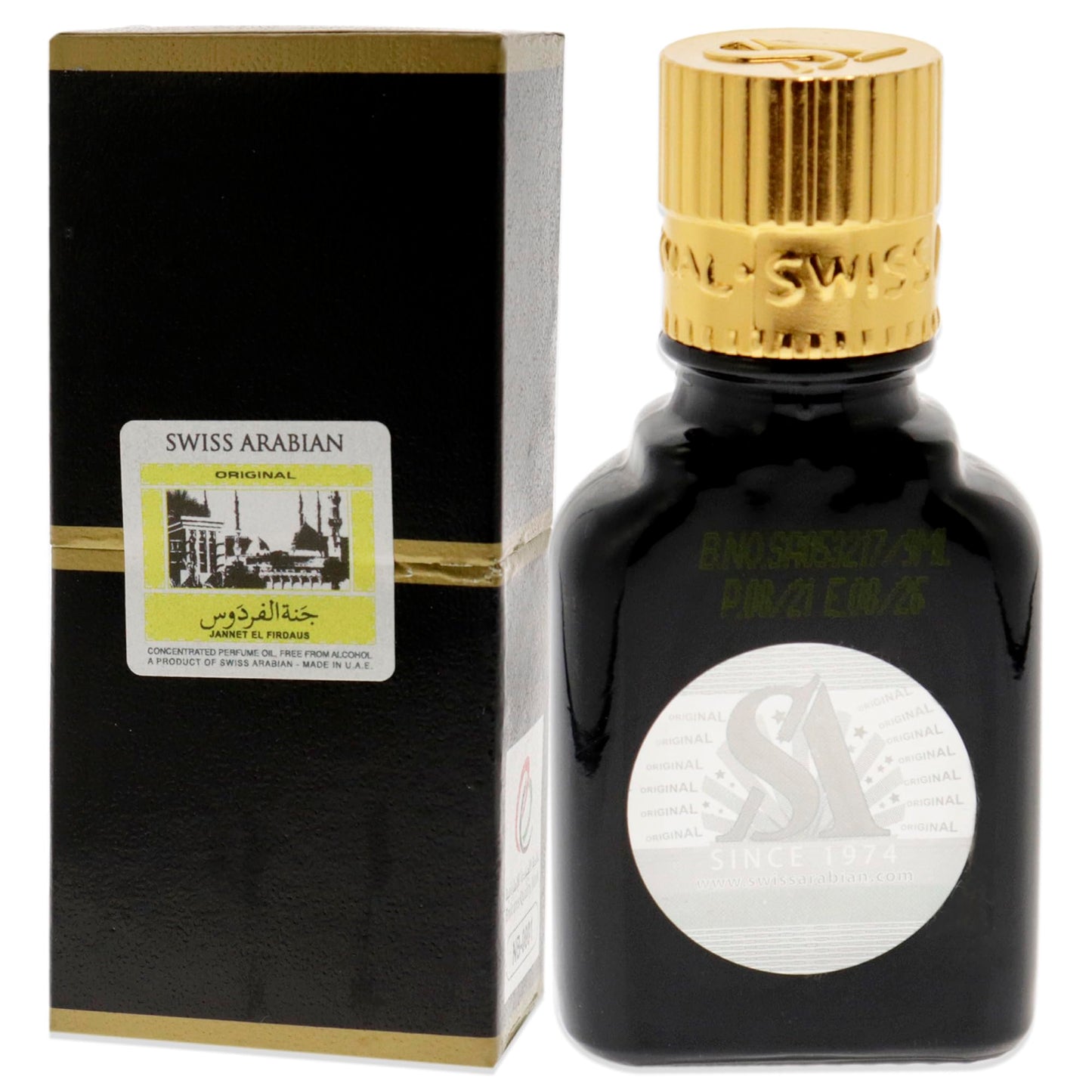 Swiss Arabian Jannet EL Firdaus Black - Luxury Products From Dubai - Long Lasting Perfume Oil for Unisex - Blend of Apricot, Orris, Vanilla and Musk - Perfect for Date Night or Evening Out - 0.3 oz - Medaid International