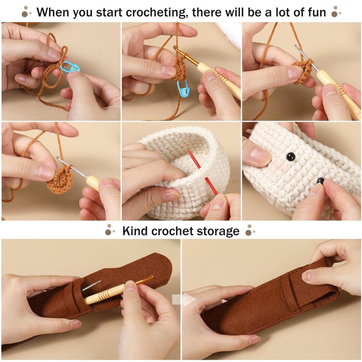 KASTWAVE Crochet Kit for Beginners - 6pcs Coasters in a Plant Pot Crochet Start Kit, Complete Beginner Crochet Kit with Crochet Hooks, Yarn, Clear Video Tutorials for Adult Beginners