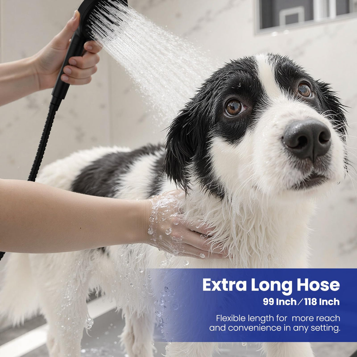 JOMOO Shower Hose, 99 Inch Extra Long Handheld Shower Hose Extension Flexible Stainless Steel Flexible Shower Head Sprayer Hose Attachment, Matte Black