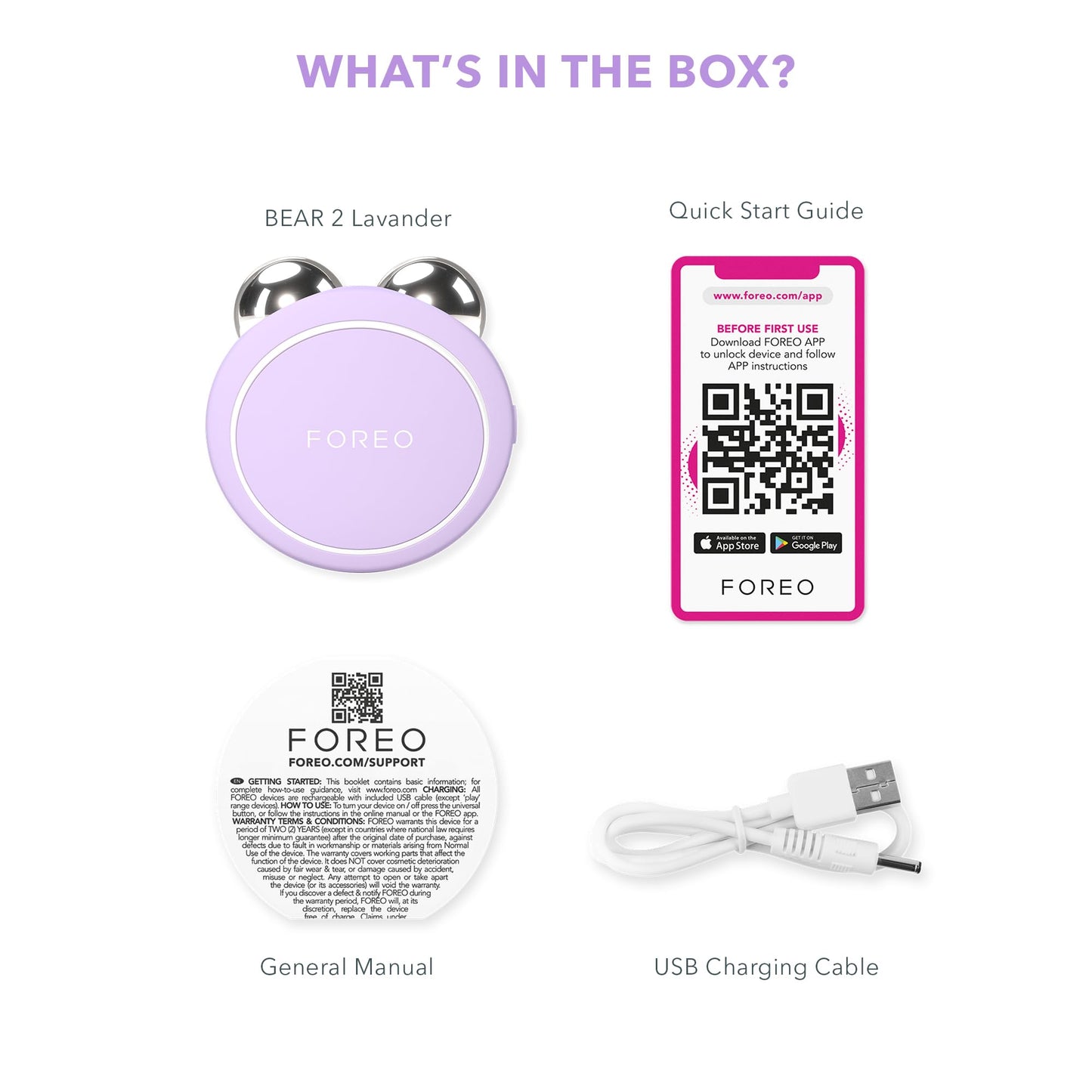 FOREO BEAR 2 go - Travel-friendly Toning Microcurrent Facial Device - For Fine Lines & Wrinkles - Anti Aging - Face Sculpting - Instant Full Face Lift - Firm & Contour - Compact Skin Care - Lavender - Medaid International
