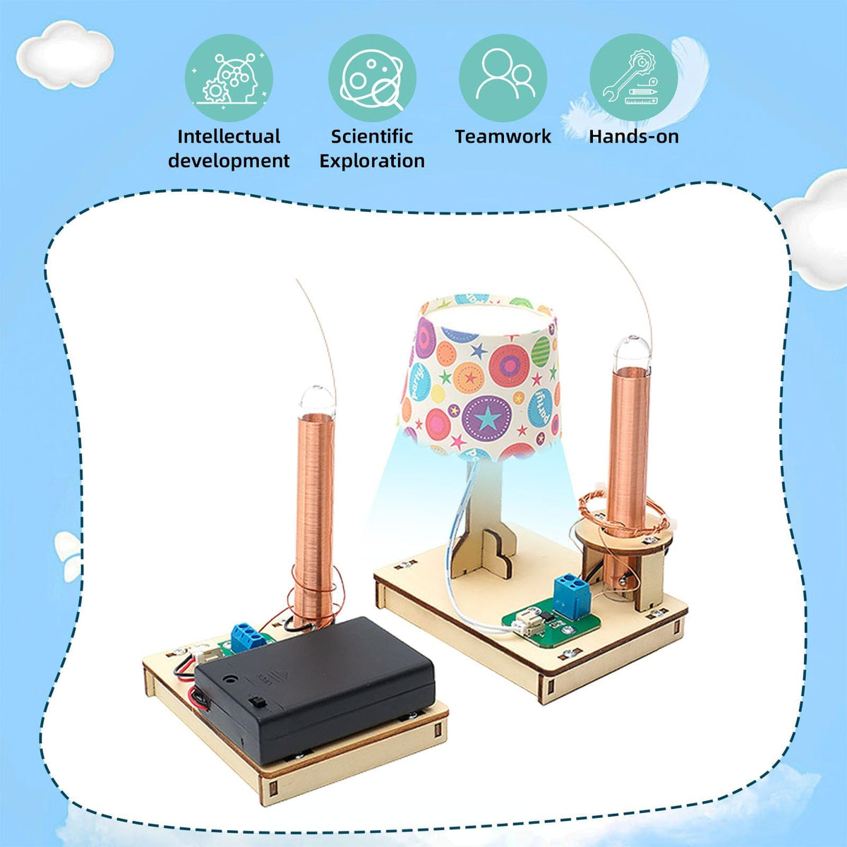 KASTWAVE Science Experiment Kits for Kids, 2 in 1 Wooden STEM Kits for Learn Wireless Transmission of Electricity, DIY Educational Science Building Sets Crafts for Boys and Girls 8-13 Year Old