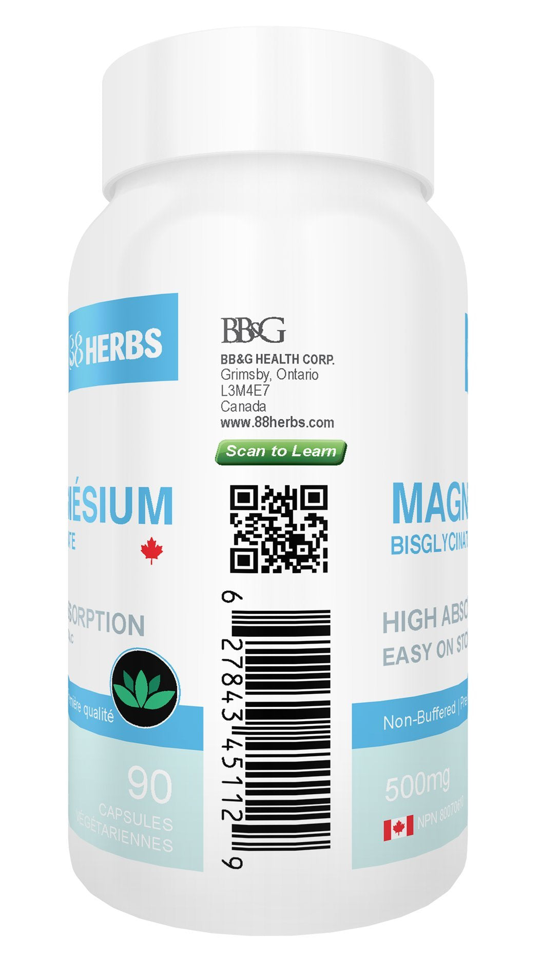 Magnesium Bisglycinate – Highest Absorption – Premium Grade – No Fillers – Non Buffered – 90 Veg Caps – 500mg Magnesium Bisglycinate per Cap (50mg Elemental Magnesium) - Medaid International