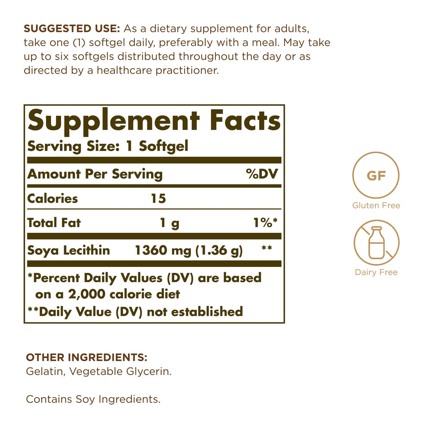 Solgar SOYA Lecithin 1360 mg - 100 Softgels - Source of Choline - Gluten Free, Dairy Free - 100 Servings - Medaid International