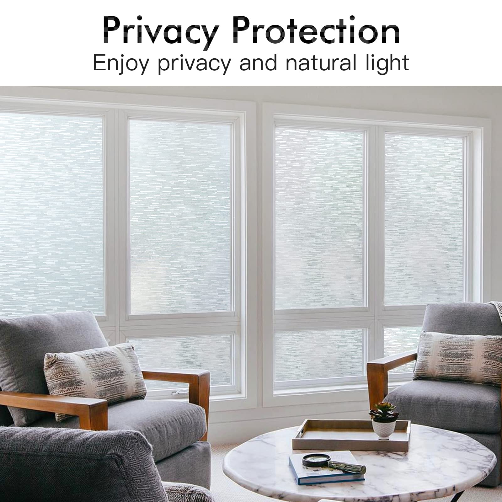 Haton Window Privacy Film, Frosted Glass Static Cling Sun Heat Blocking Window Clings, Frosting Opaque Coverings, Vinyl Removable Stickers Tint for Home Door Office, Non Adhesive 17.5" x 78.7" - Medaid International
