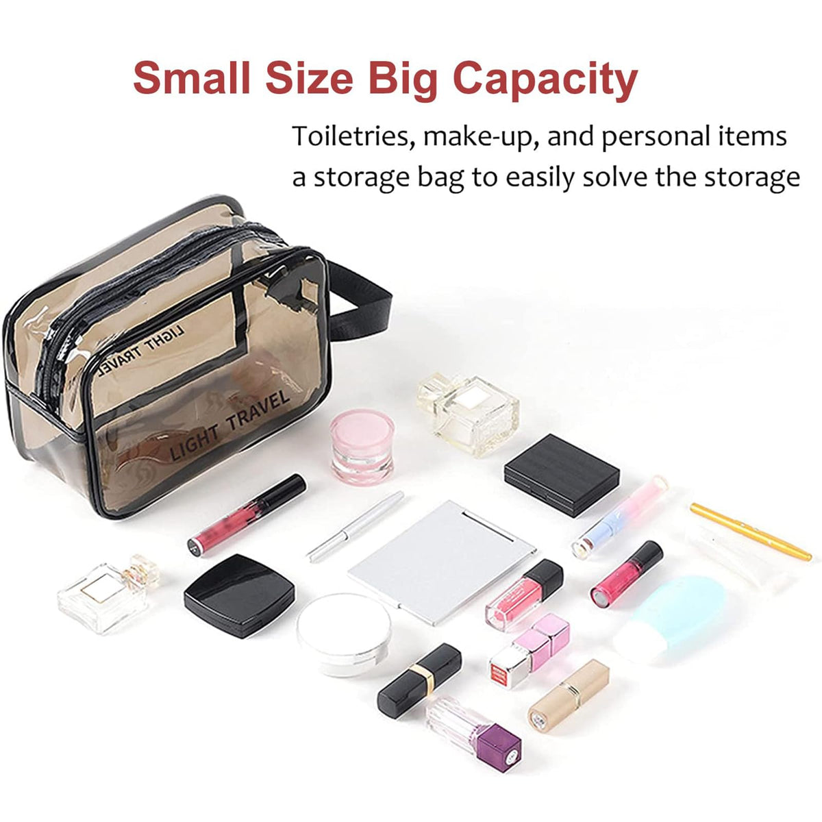 KASTWAVE Clear Cosmetic Bag, 3 Piece Water Resistant PVC Packing Cubes with Zipper Closure & Carry Handle Suitable for air Travel Bathroom Beach Pool Spa Gym Bag(Gray)
