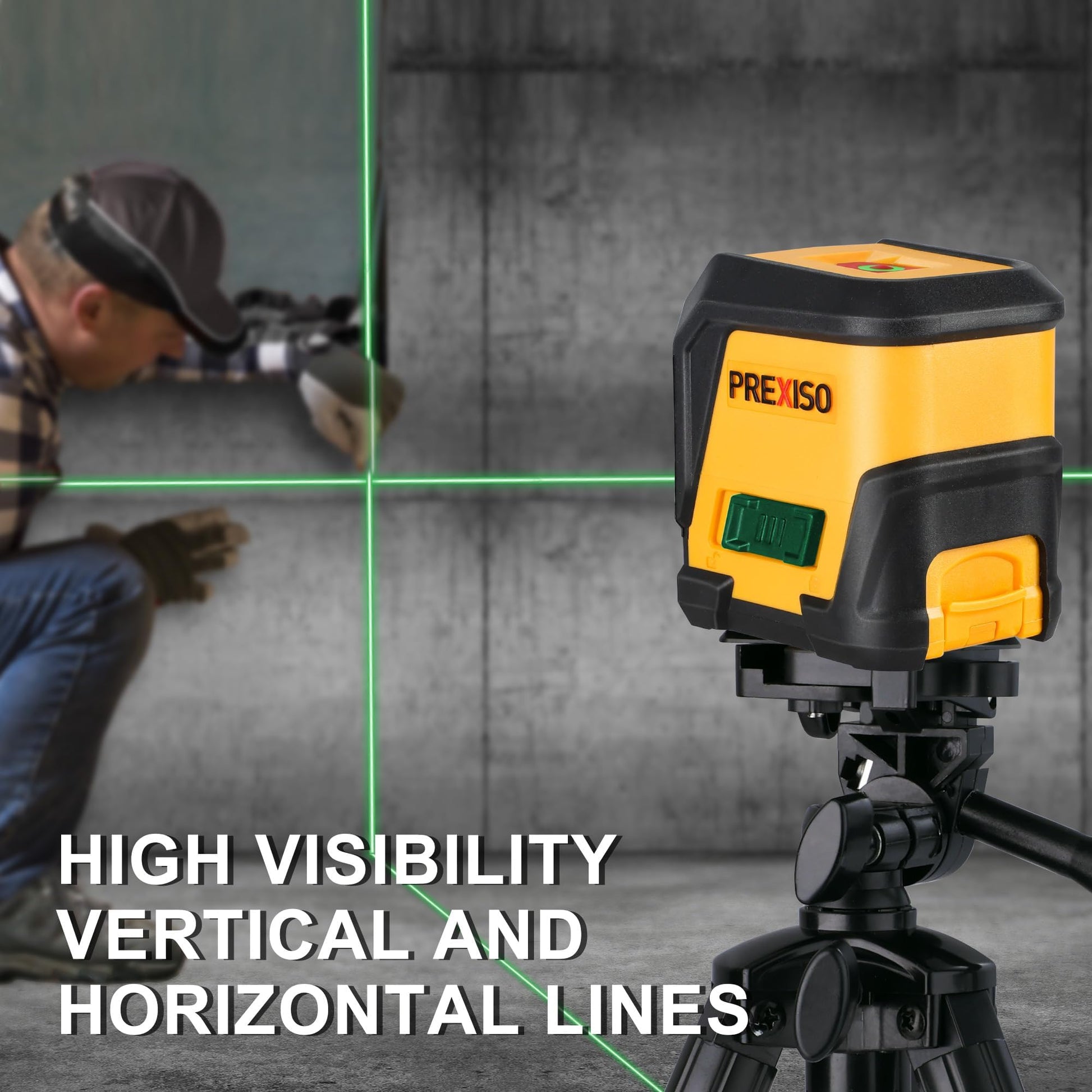 PREXISO Laser Level with Tripod, 65Ft Self Leveling Cross Line Laser Level, Green Line leveler Tool for Hanging Pictures, Home Renovation with LED Indicator & 2 AA Batteries (31-1/2 inch Tripod) - Medaid International
