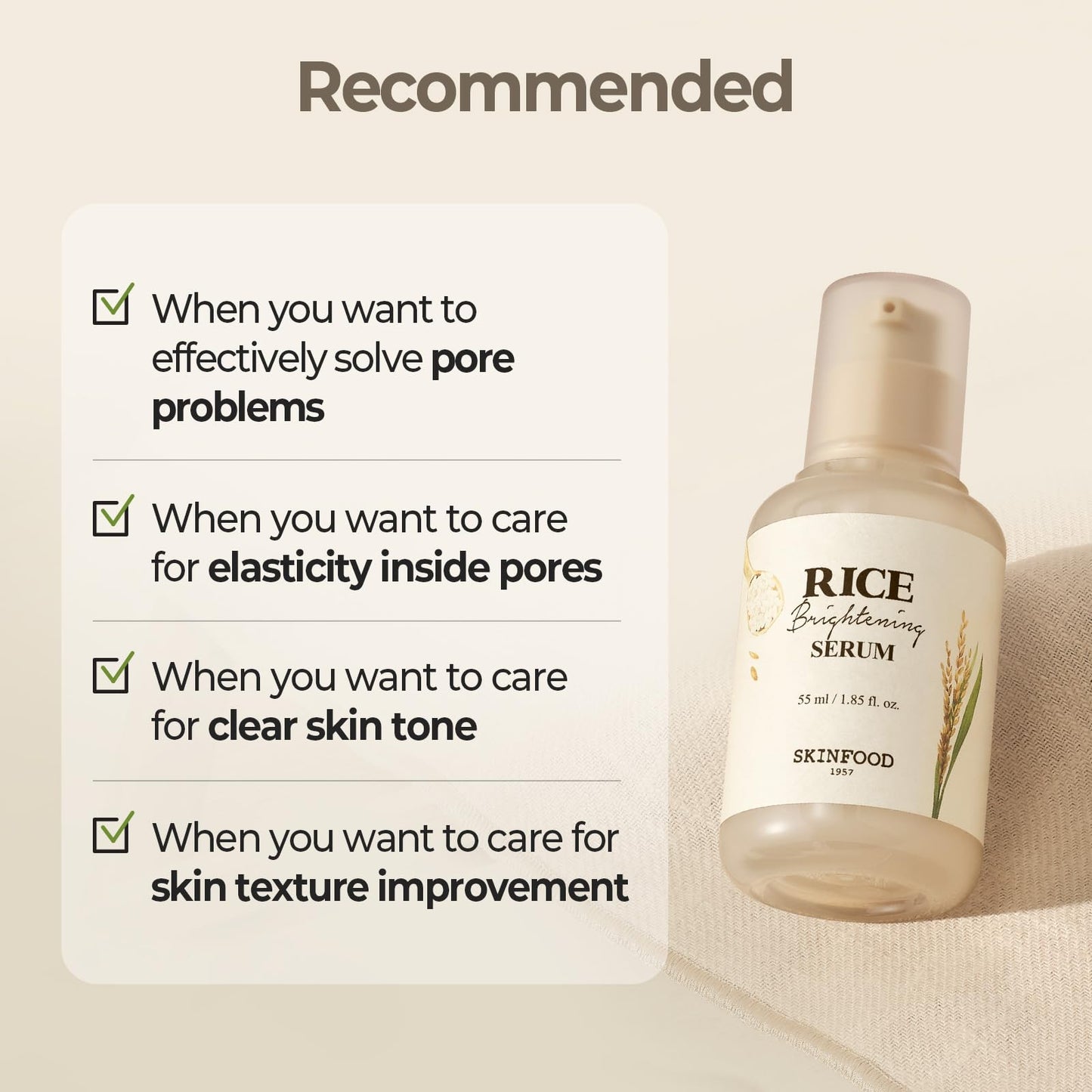 SKINFOOD Rice Serum, 48 Hours Fermented Rice Water Skincare Korean Serum for Face, Korean Rice Skincare for Natural Glow Glass Skin, Pore Minimizer, Rice Water Bright, 55ml/1.86fl.oz. - Medaid International