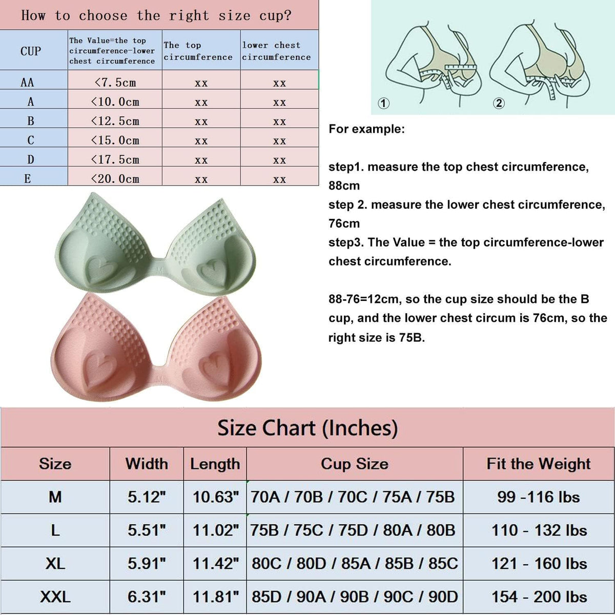 KASTWAVE Bra Pads Inserts, 5 Pairs Latex Bras Inserts for Sports Bras, Latex Bras Inserts Removable for Women's Sports Cups Bra or Swimsuit Insert