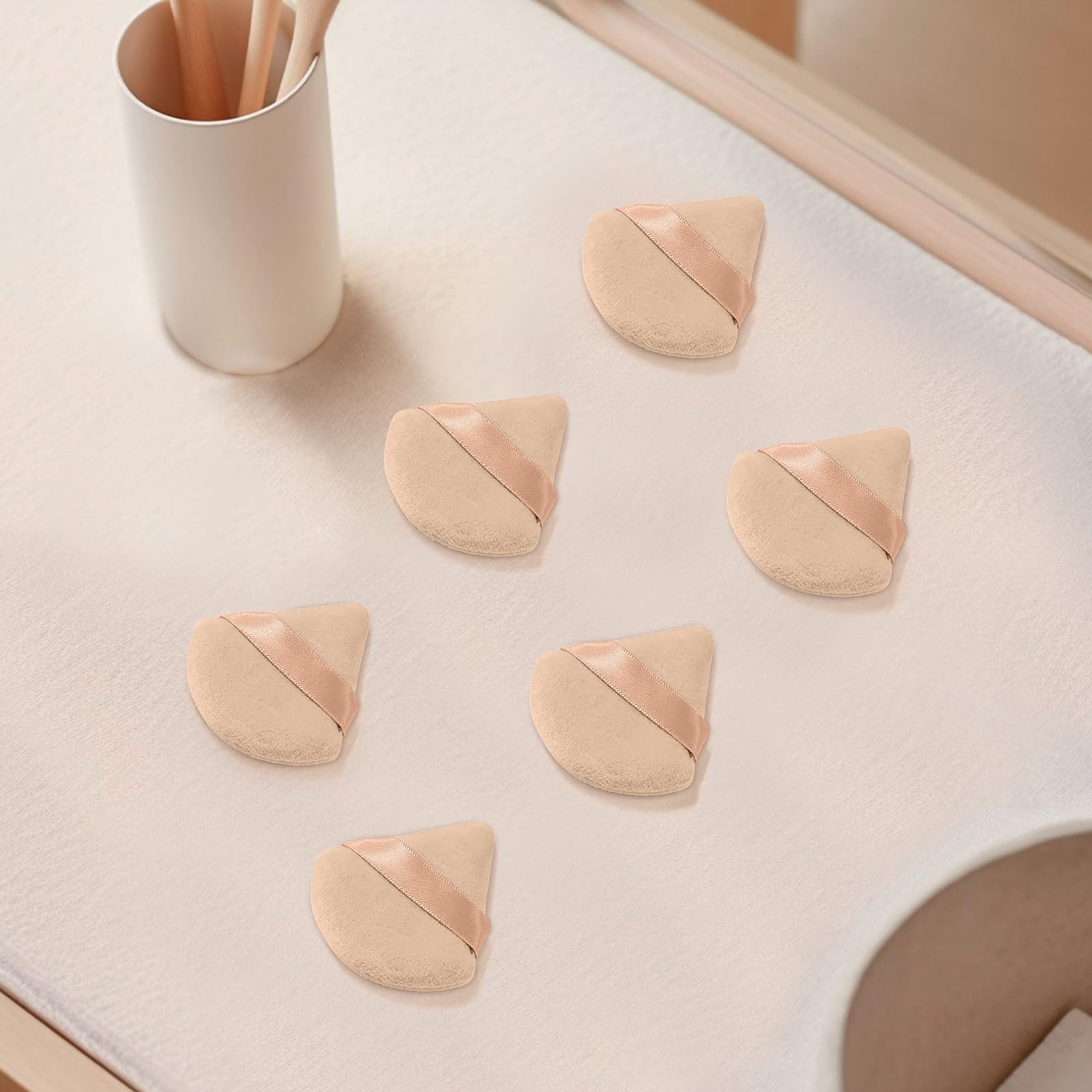 6 Pcs Powder Puff Face Soft Triangle Makeup Puff Velour Makeup Sponge Beauty Blender for Loose Powder - Skin color - Medaid International