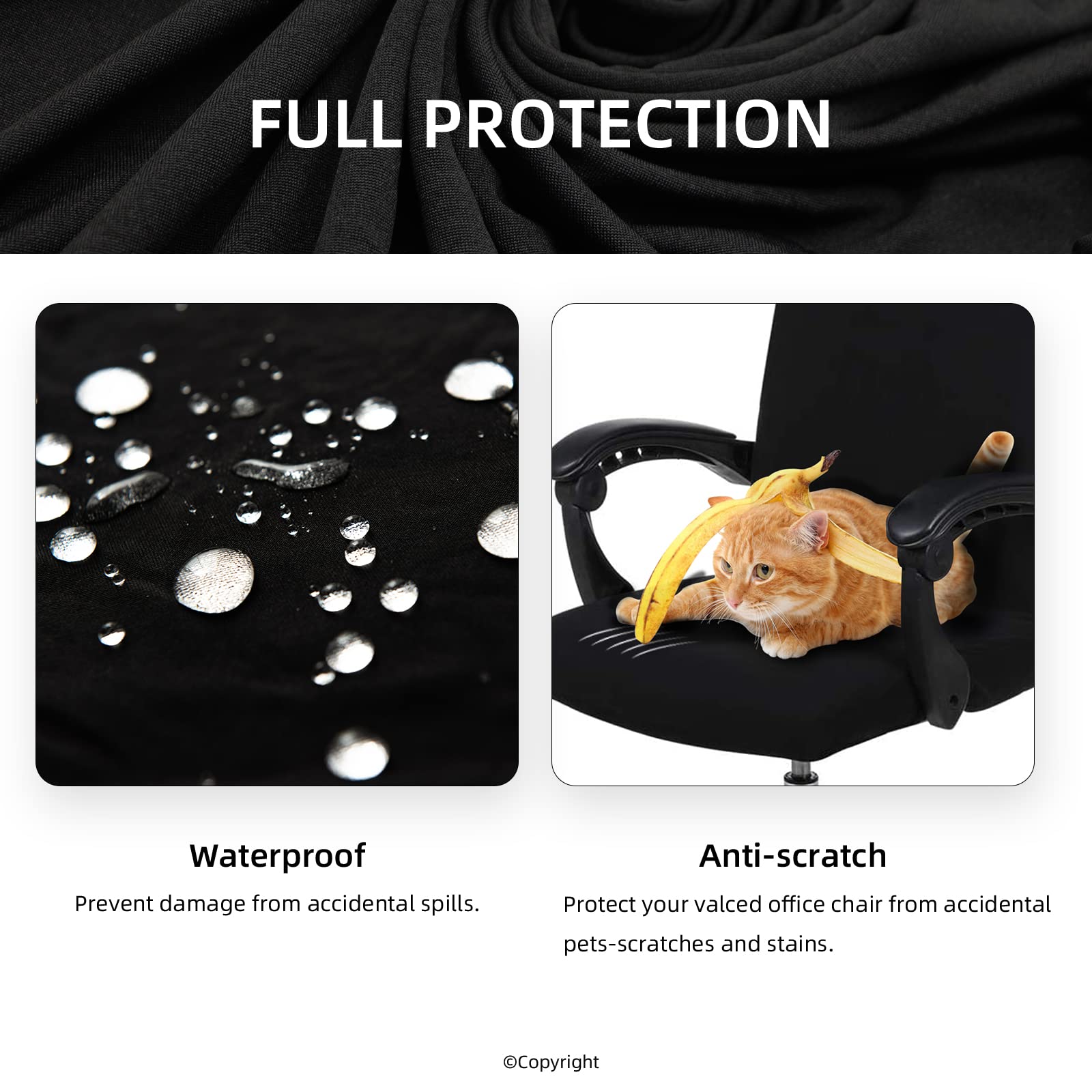Water Resistant Stretch Computer Office Chair Cover with Durable Zipper Universal Washable Removable Spandex Rotating Boss Chair Slipcovers Anti-dust Soft Desk Chair Seat Protector for Dogs Cats Pets - Medaid International
