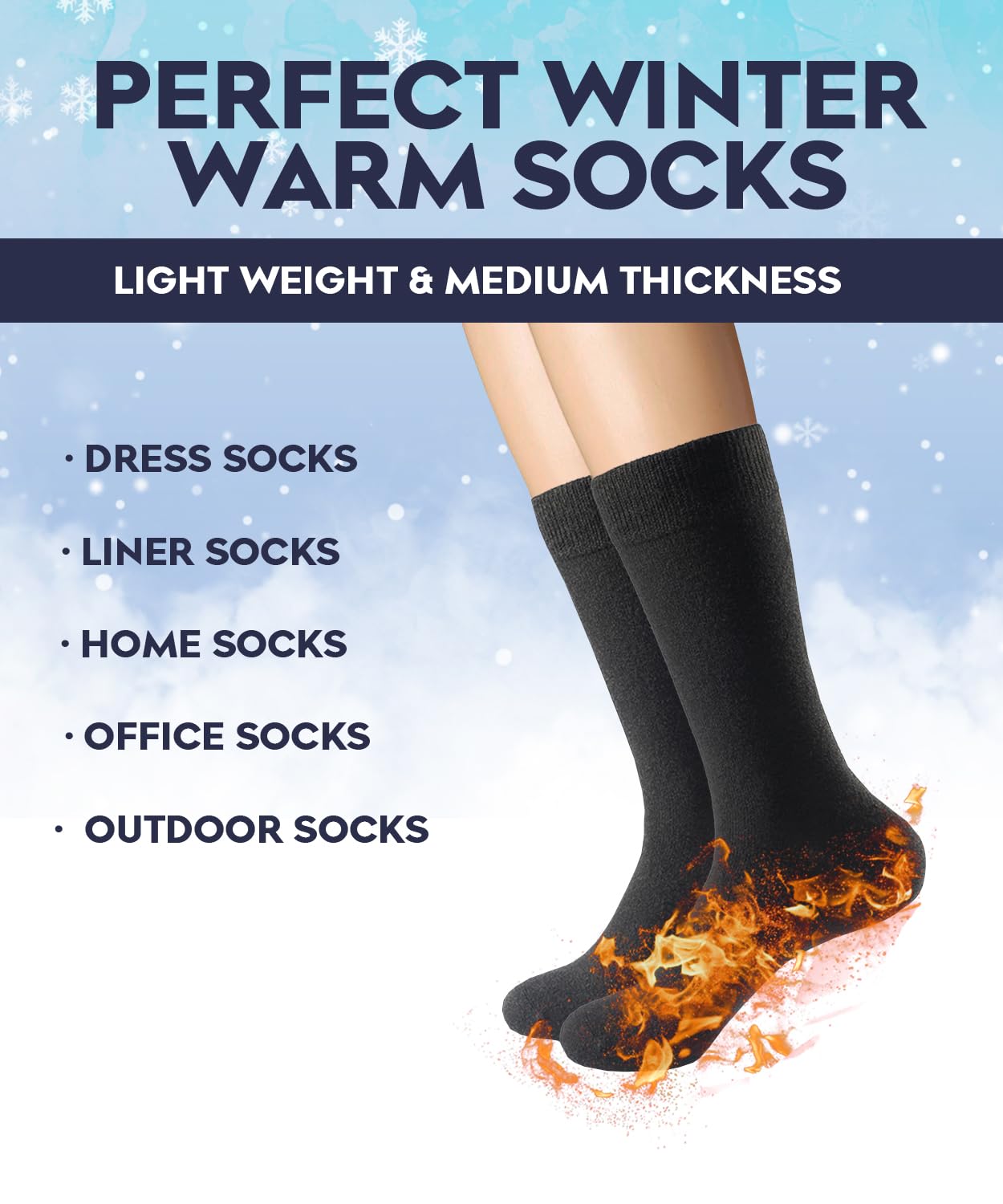 LIXIA Men's Thin Merino Wool Socks, Cozy Casual Winter Warm Breathable Mid-calf Dress Socks(3 Pairs - Black) - Medaid International