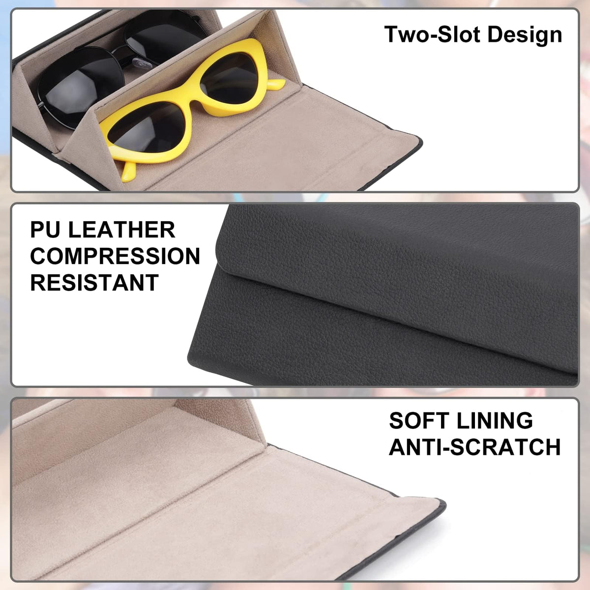 KASTWAVE Leather Sunglasses Organizer Case- Men and Women Holder for Multiple Sunglasses Storage During Travel - Hard Shell Hanging Wall Eyeglasses Storage(2 Slots Black)