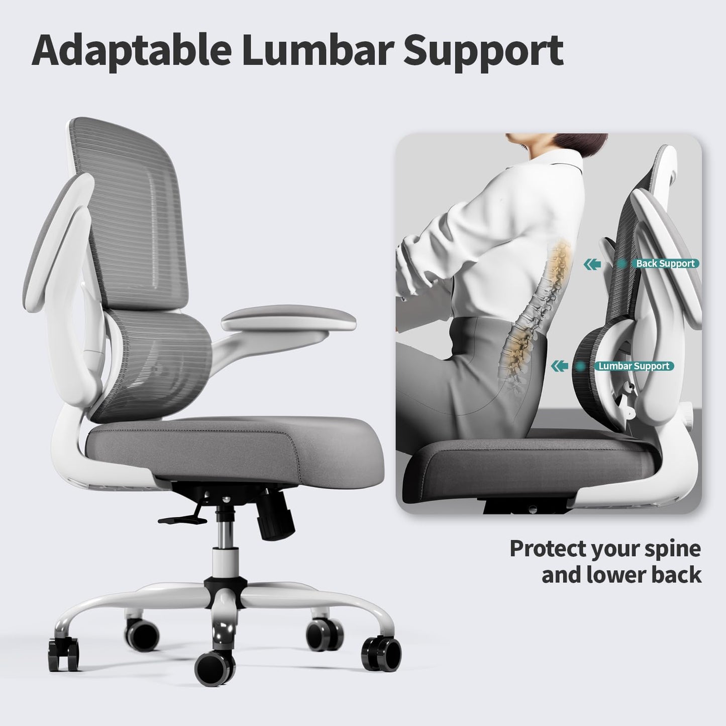 TRALT Office Chair - Ergonomic Desk Chair with Adjustable Lumbar Support, Mesh Computer Chair, Executive Chairs for Home Office Comfortable Lumbar Support (White) - Medaid International