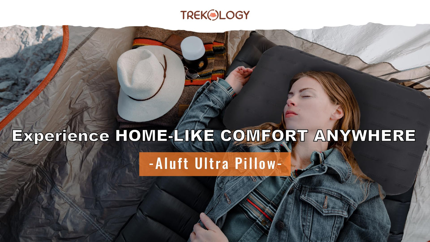 TREKOLOGY Camping Pillow - Large Inflatable (24"x15") for Home-Like Comfort, Portable & Ergonomic, Easy to Clean, Durable & Leak-Proof, Removable Strap for Secure Fit – ALUFT Ultra (Grey) - Medaid International