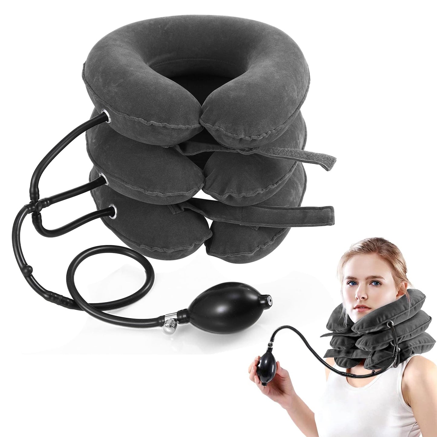 Pogcay Cervical Neck Traction Device, Neck Stretcher, Neck Traction Device for Neck Pain Relief, Cervical Neck Traction Device, Inflatable Neck Brace & Neck Decompression(Gray) - Medaid International
