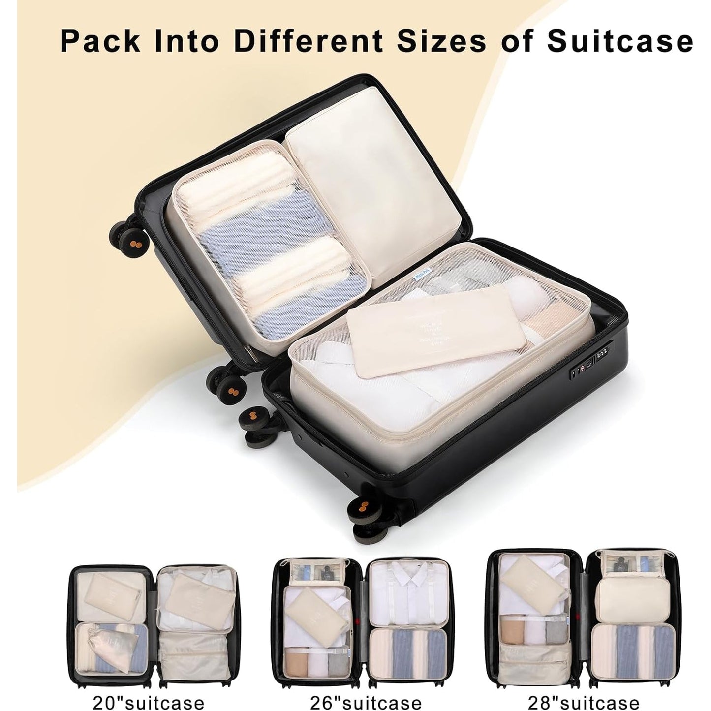Magic Park 8Pcs Packing Cubes for Storage Luggage Packing Cube Organizer Travel Packing Cubes Set Clothes Shoes Storage Travel Organizer Bags for Luggage (Beige) - Medaid International