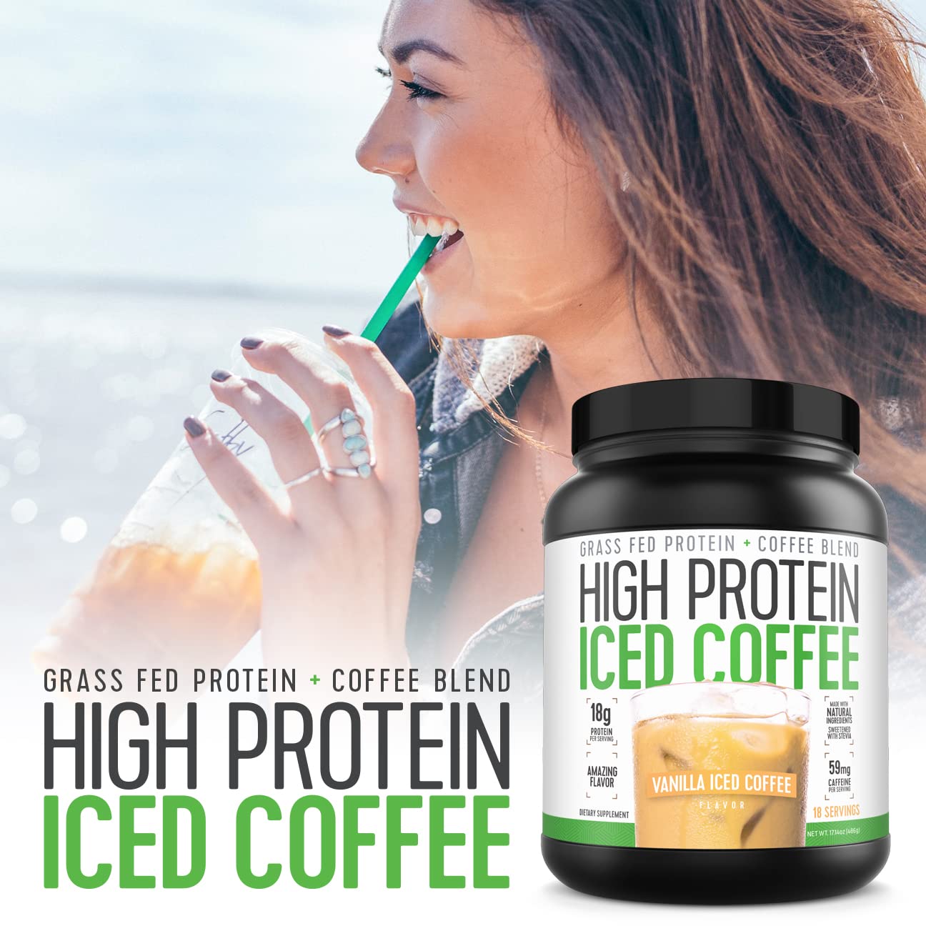 Iced Coffee, High Protein Coffee Keto Friendly, 18g of Protein, 2g Carbs, Natural Ingredients (18 Servings, Vanilla Latte) - Medaid International