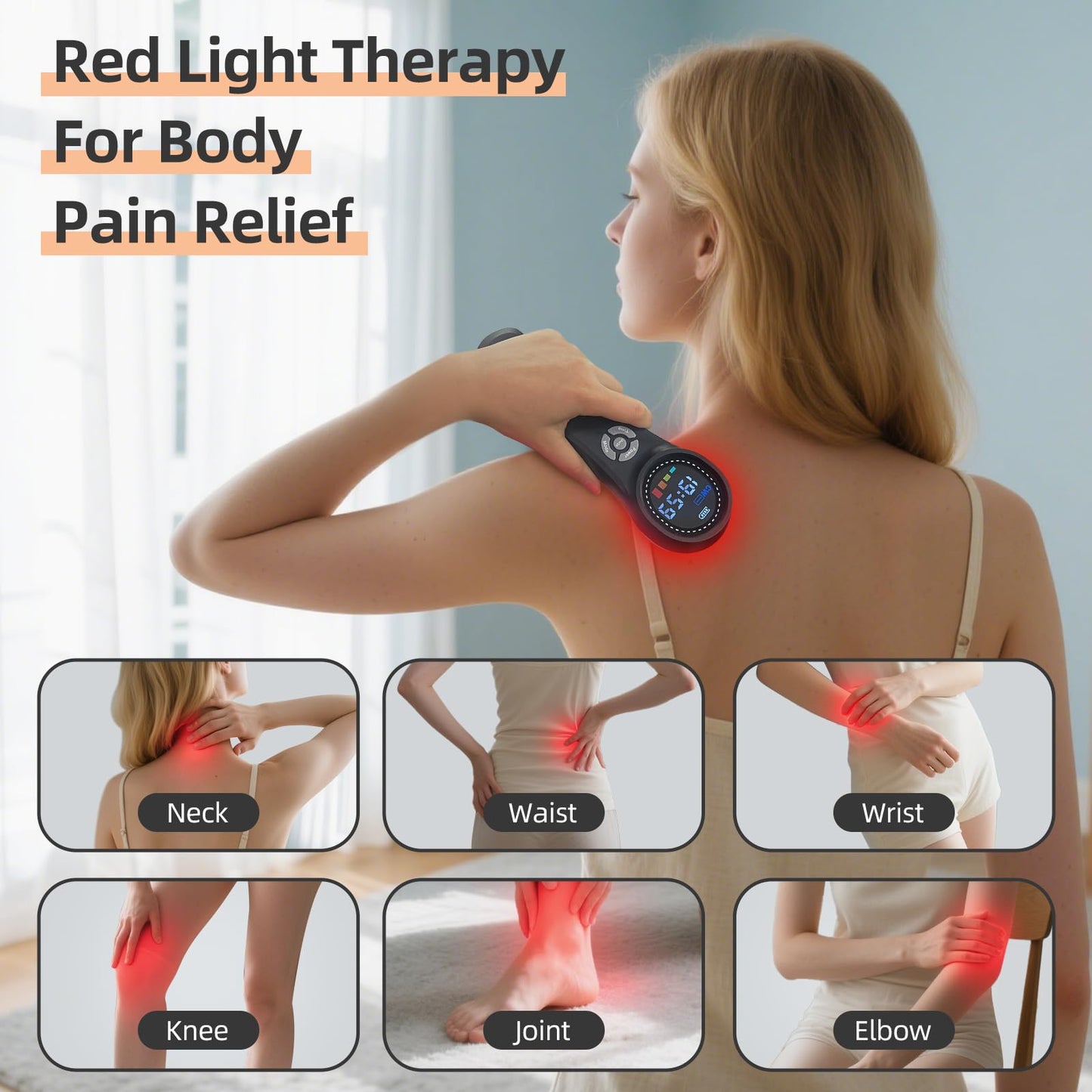 XHUIA Handheld Red Light Therapy Device, 4x980nm 4x810nm 16x660nm, Cold Light Therapy Machine for Knee, Shoulder, Muscle, Joint Pain Relief, Near Infrared Light Therapy for Human at Home or Travel - Medaid International