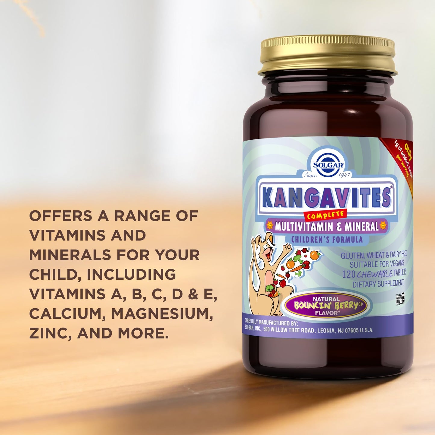 Solgar Kangavites, Bouncin’ Berry Flavor - 120 Chewable Tablets - Complete Multivitamin & Mineral Formula for Children - Vegan, Gluten Free - Medaid International