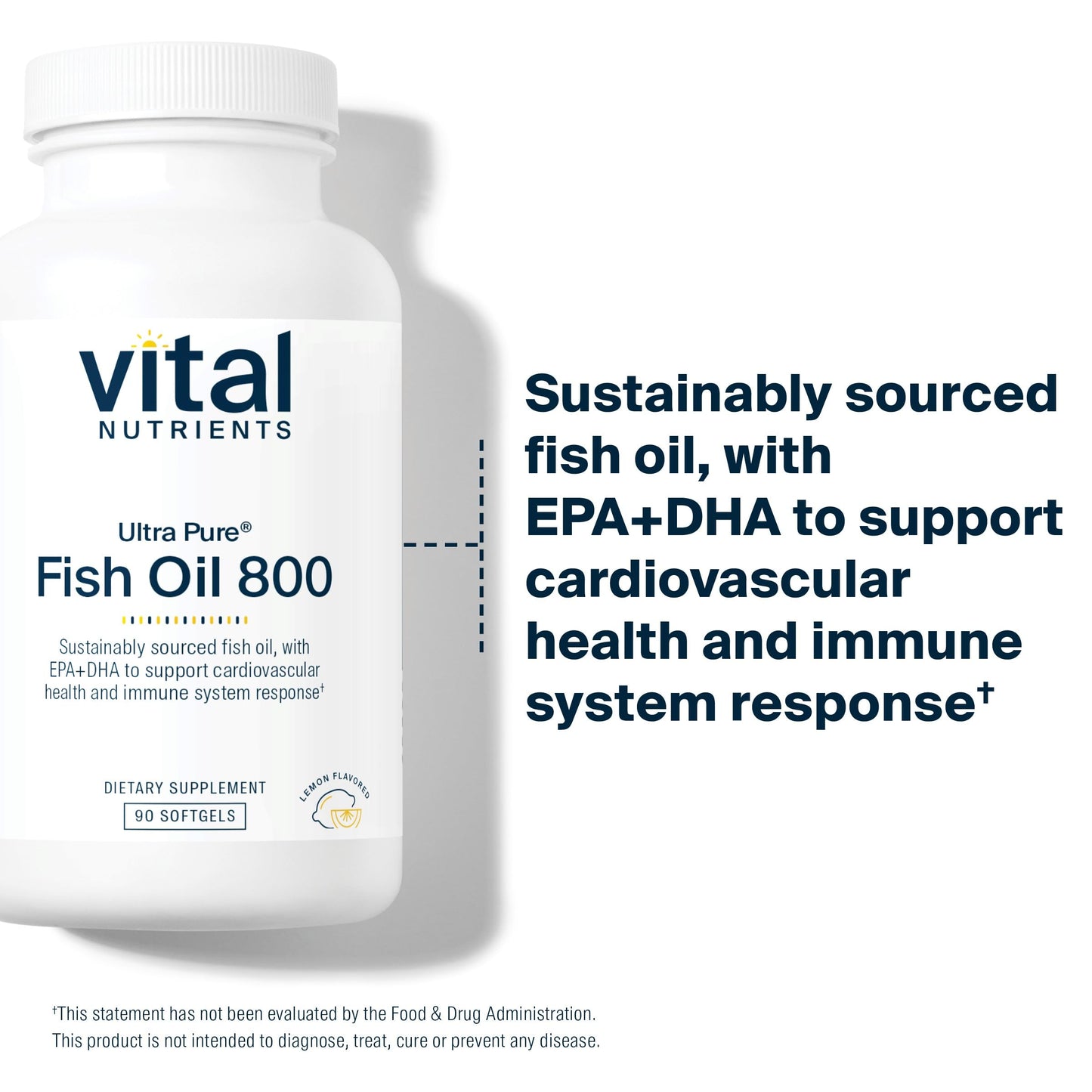 Vital Nutrients Ultra Pure® Fish Oil 800 | Supports Heart, Brain, & Immune Health* | Sustainably Sourced High EPA & DHA Omega-3 Fatty Acid | Lemon Flavor | Gluten, Dairy, Soy Free | 90 Softgels - Medaid International
