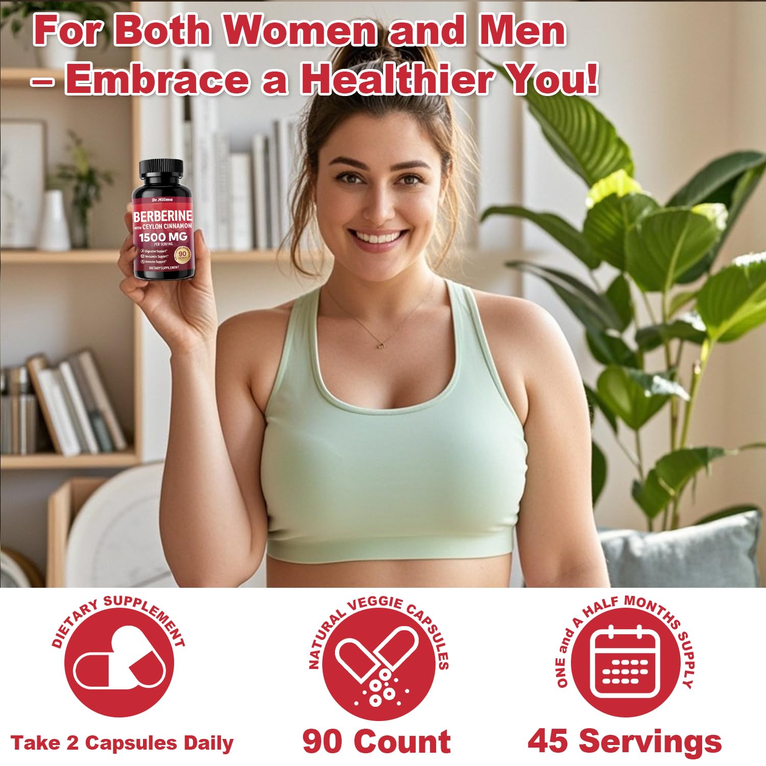 Dr.hillma Berberine Supplement 1500mg, High Bioavailability Berberine HCL with Ceylon Cinnamon, Supports Metabolic & Overall Wellness, Gluten Free, Non-GMO, 90 Capsules - Medaid International
