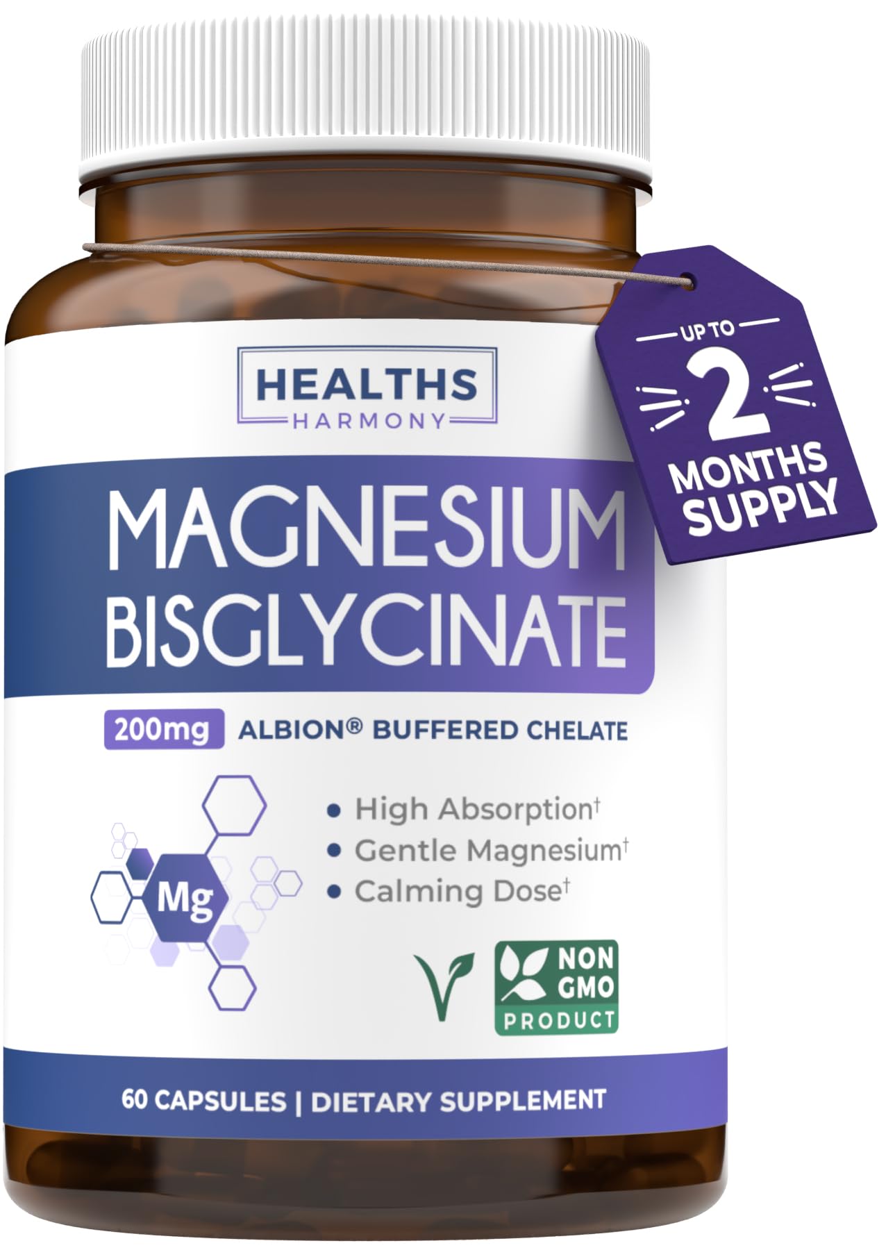 High Absorption Magnesium Bisglycinate Capsules - Clinically Validated Buffered and Chelated Magnesium Supplement - 1 Daily Vegan Capsule with Lab Verified Gentle 200mg Serving (2 Month Supply) - Medaid International
