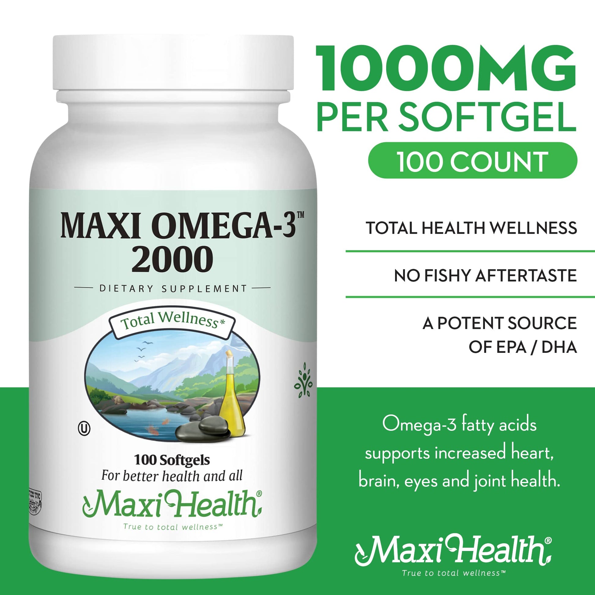 Maxi Health Omega 3 Fish Oil 2000mg – Fish Oil Omega 3 Supplements with No Fishy Aftertaste – Triple Strength EPA DHA – Kosher Omega3 Supplement to Help Support Overall Wellness (100 Softgels) - Medaid International