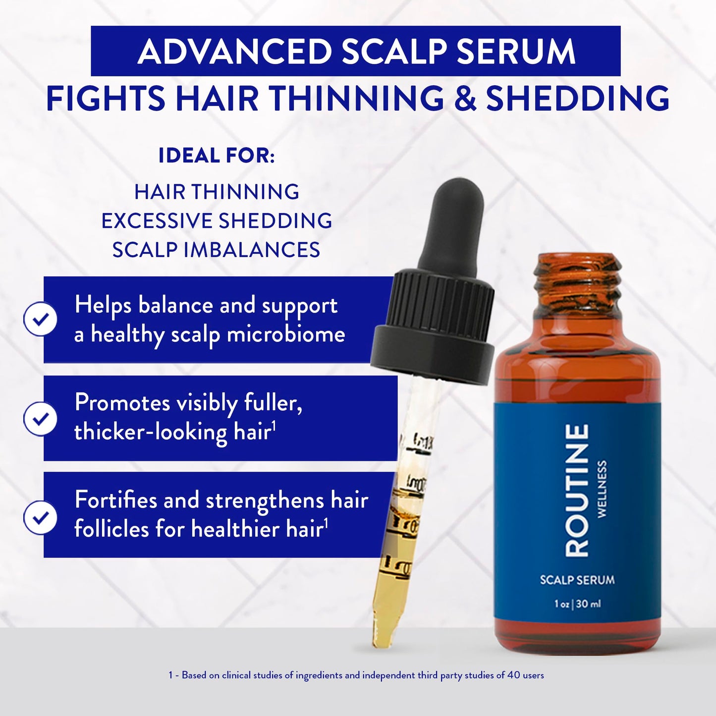 Routine Wellness Scalp Serum for Thinning Hair – Promotes Visibly-Thicker, Fuller-Looking Hair – Lightweight, Science-Backed with Red Clover & Peptides - 30ml - Medaid International