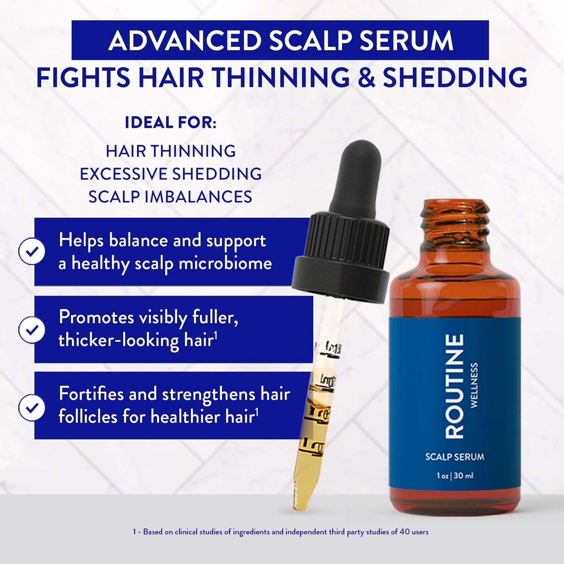 Routine Wellness Scalp Serum for Thinning Hair – Promotes Visibly-Thicker, Fuller-Looking Hair – Lightweight, Science-Backed with Red Clover & Peptides - 30ml - Medaid International
