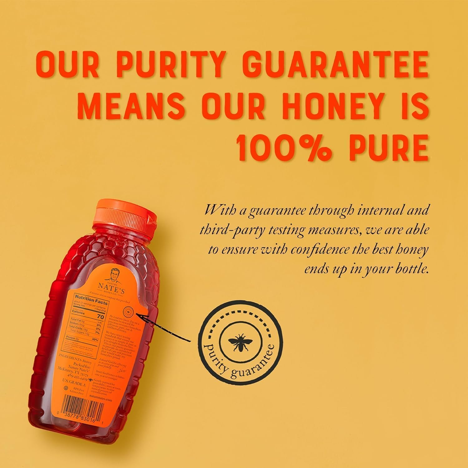 Nate's 100% Pure, Raw & Unfiltered Honey - Award-Winning Taste, 16 oz. Squeeze Bottle - Medaid International