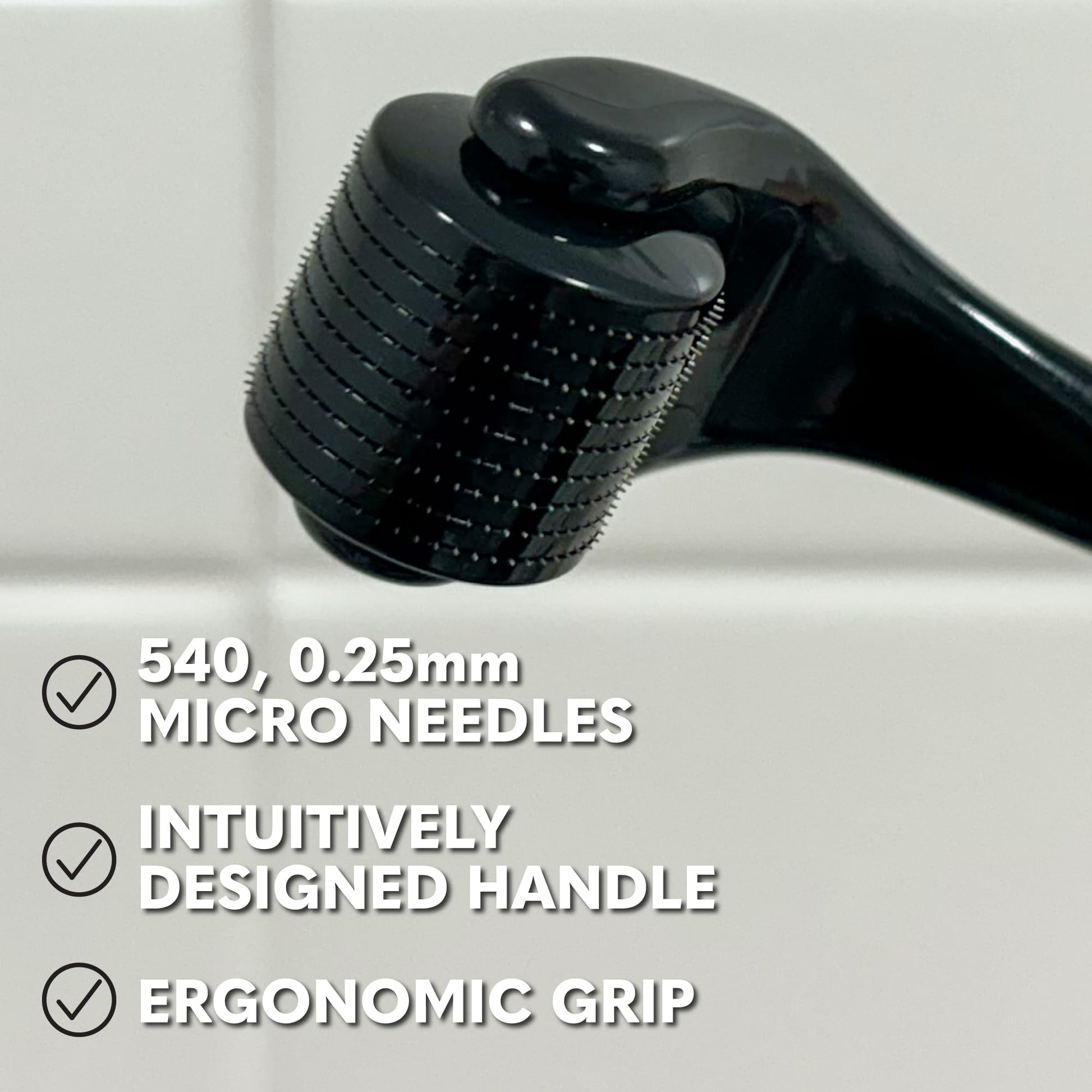 The Beard Club Derma Roller for Face, Body and Scalp - Microneedling for Men and Women with 540 Titanium Microneedles - Beard Roller & Micro Needling Scalp Hair - Gray & Black - Medaid International