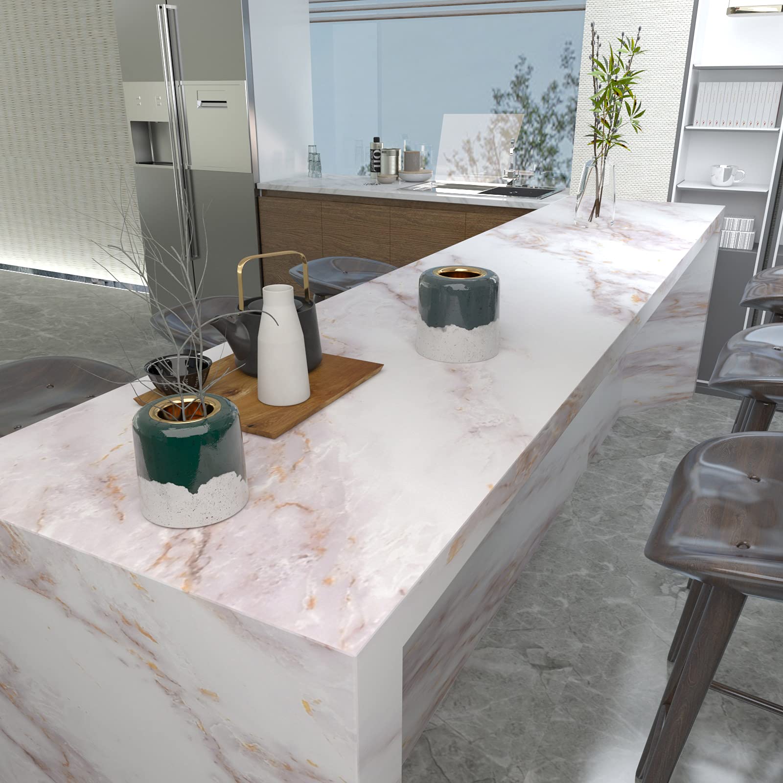 Cohoo Home Marble Contact Paper for Countertops Marble Peel and Stick Wallpaper Removable Self Adhesive Wallpaper Matte Peel and Stick Countertops Kitchen Cabinet Waterproof 23.6inW 118inL White/Gold - Medaid International