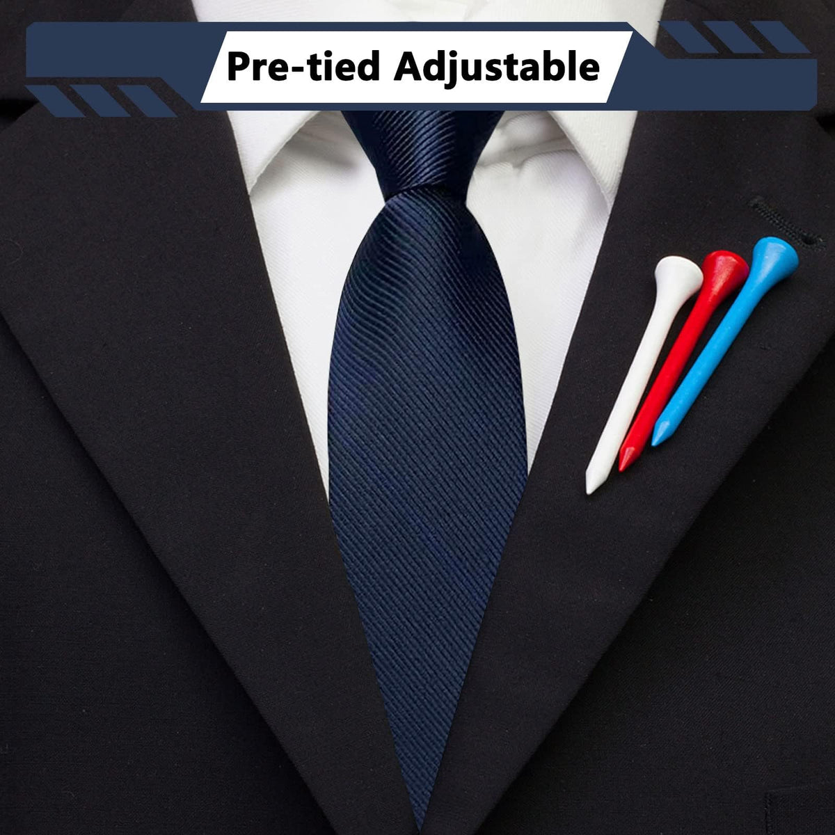 TERRIFI Men's Pretied Adjustable Tie Solid Color 3.15'' Zipper Ties Neckties, refer to Wedding, Business, Graduation and School(Set of 2)