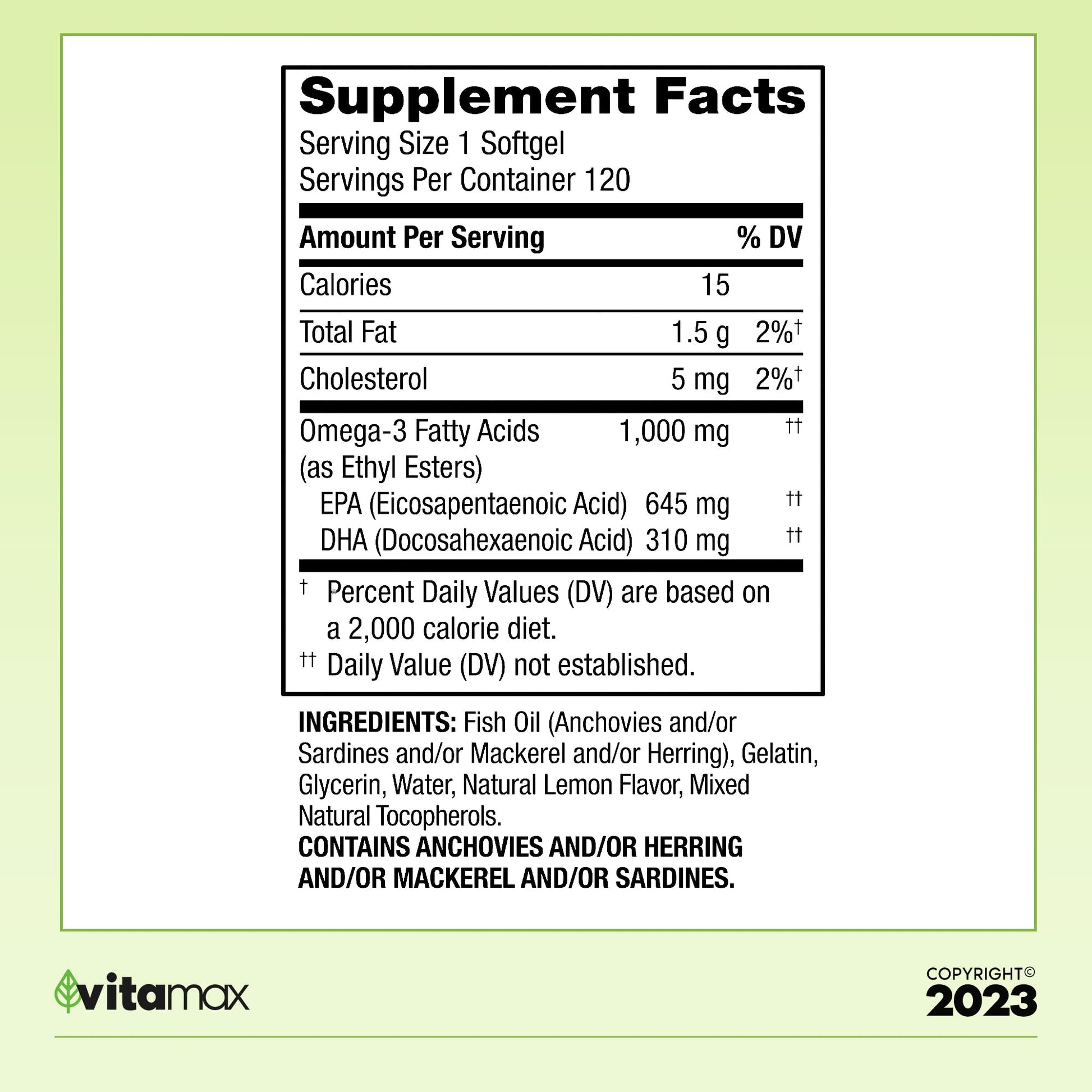 Spring Valley Omega-3 from Fish Oil 1000 mg, Maximum Care, 120 Count + Exclusive VitaMax Vitamin Guide (2 Items) - Medaid International
