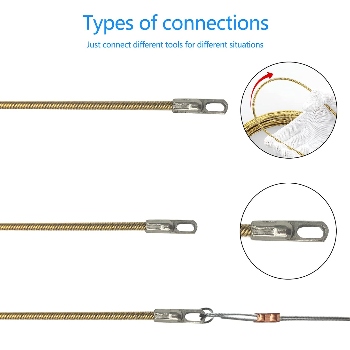 VGongTech 100ft Electrical Spring Wire Threader Fish Tape Fastener Cable Wire Puller Tool Upgraded 6 Cores Larger Leader Hole Electrician Threading Device - Medaid International