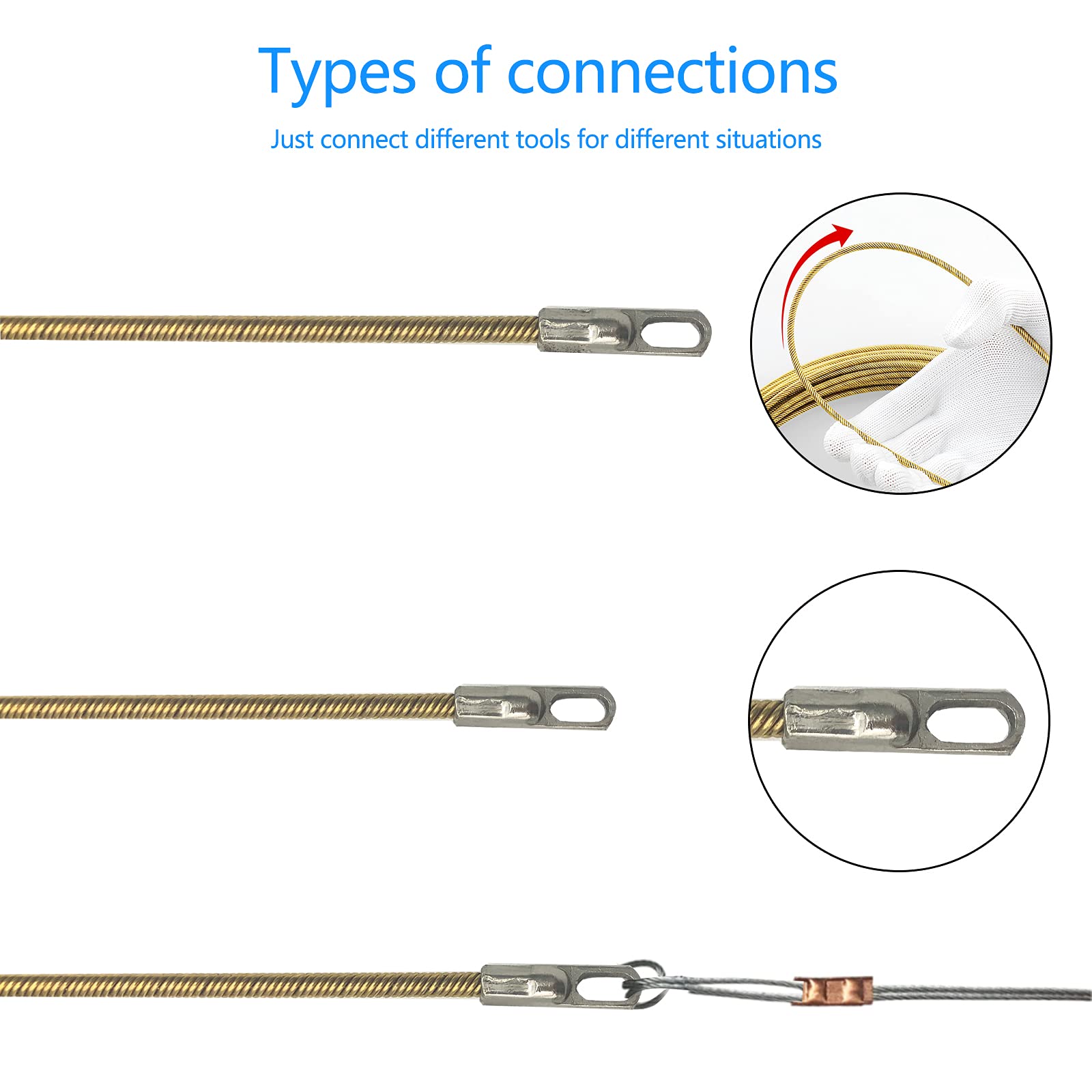 VGongTech 100ft Electrical Spring Wire Threader Fish Tape Fastener Cable Wire Puller Tool Upgraded 6 Cores Larger Leader Hole Electrician Threading Device - Medaid International