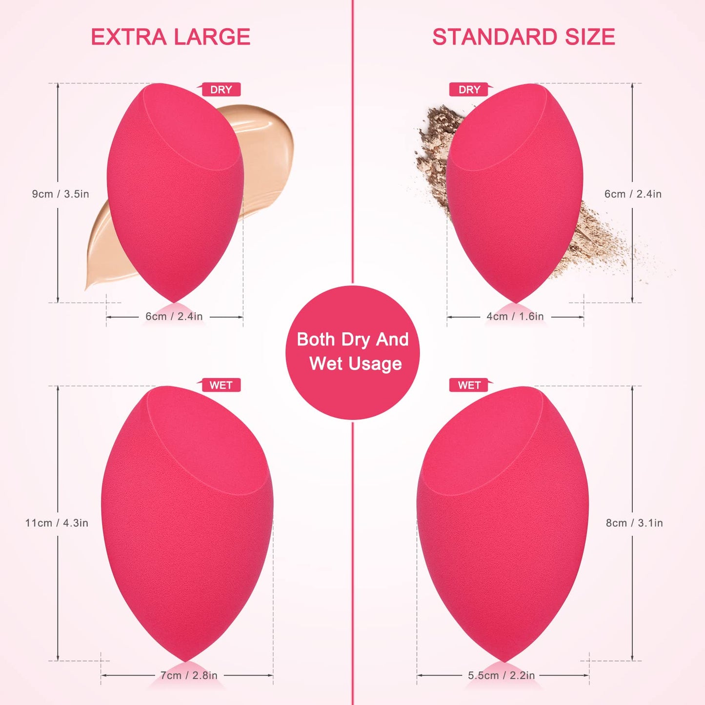 EXTRA LARGE 11CM Make Up Beauty Sponges Blender BIG for Face & BODY (1x Small 1x Large) -With 2 Sponge Holder- FASTER FLAWLESS APPLICATION for Foundation/Fake Tan/Powder/Blending/Setting/ - Medaid International