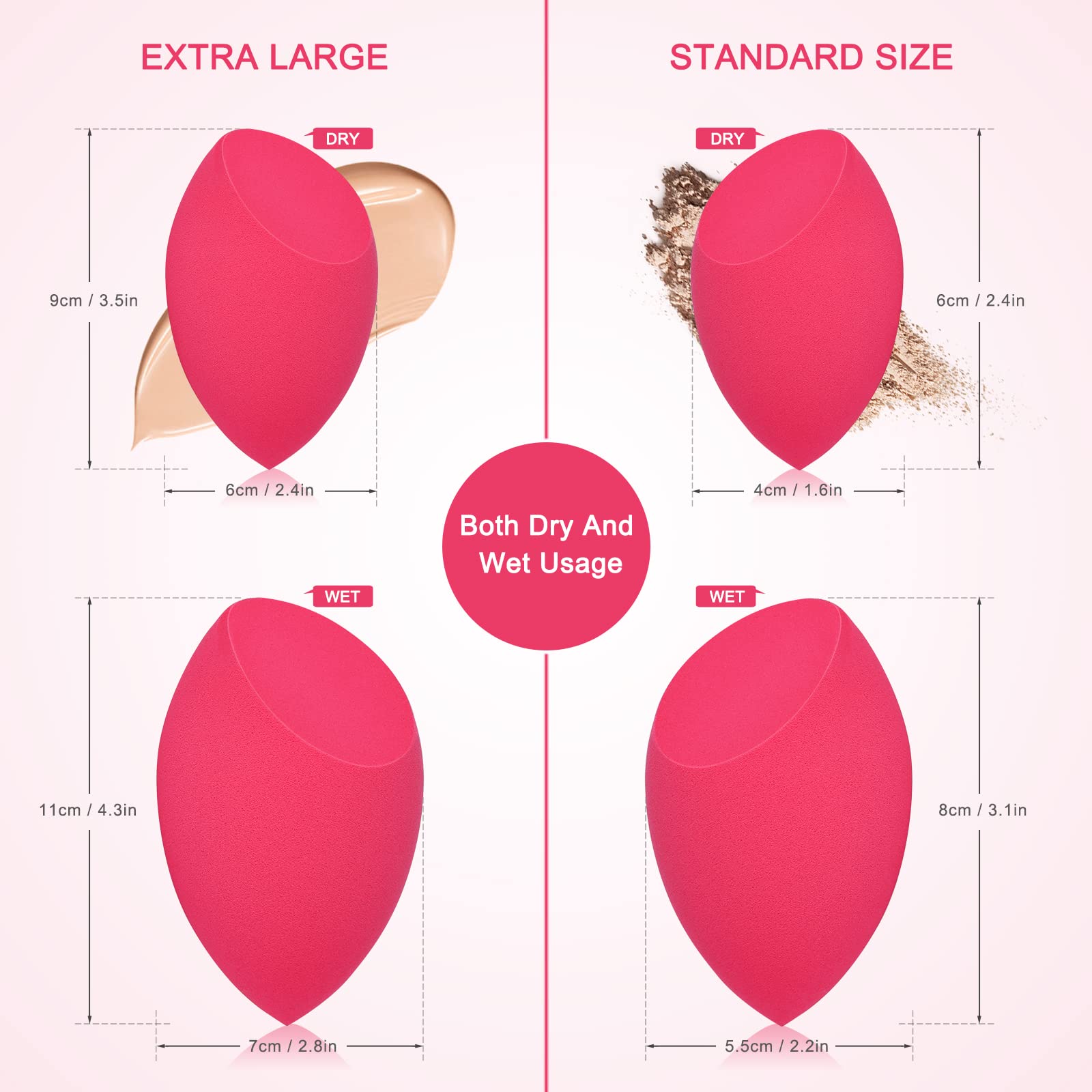 EXTRA LARGE 11CM Make Up Beauty Sponges Blender BIG for Face & BODY (1x Small 1x Large) -With 2 Sponge Holder- FASTER FLAWLESS APPLICATION for Foundation/Fake Tan/Powder/Blending/Setting/ - Medaid International