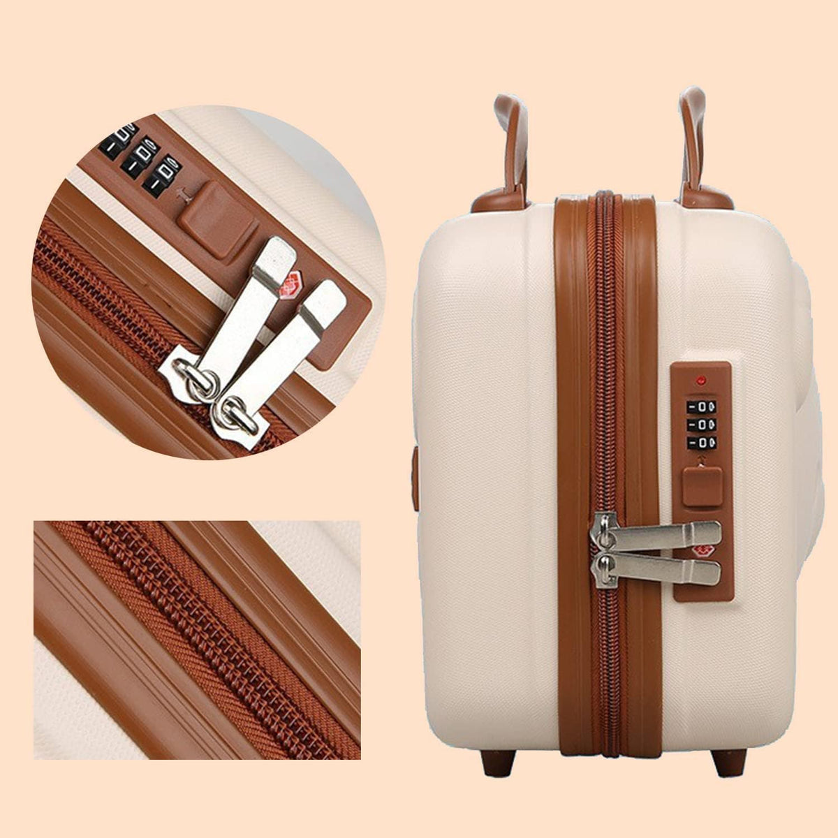 TERRIFI Cosmetic Case, Cute Bear Small Hard Shell Beauty Makeup Organizer Travel Suitcase Luggage Storage Bag (Beige, S - 14 Inch)