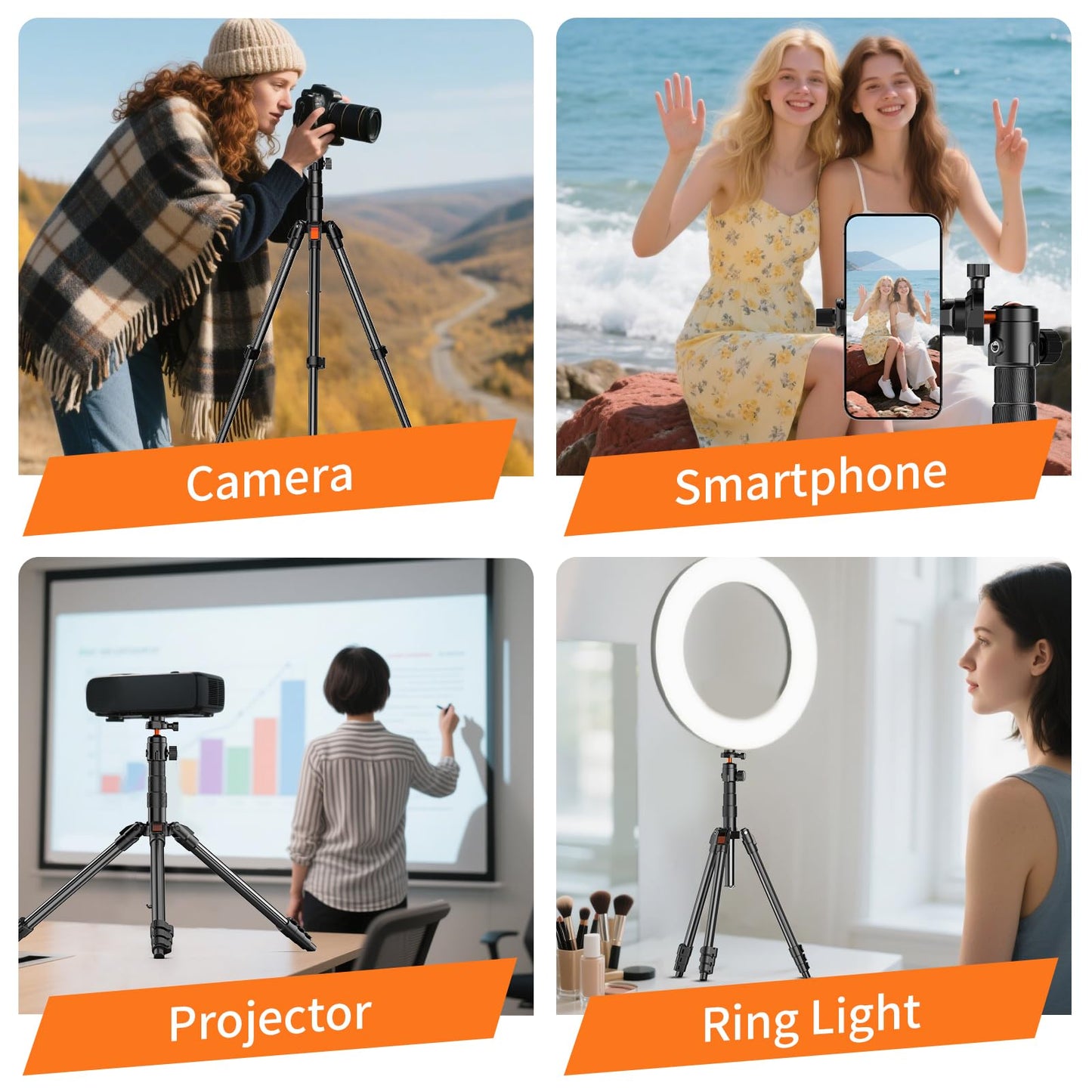 XXZU 71" Camera Tripod, Tripod for Camera Phone with 360°Ball Head and Smartphone Holder, Aluminum DSLR Tripod Stand, Travel for Phone/DSLR/SLR/Projector/Video Recording, Max Load 8kg/17.64lb - Medaid International