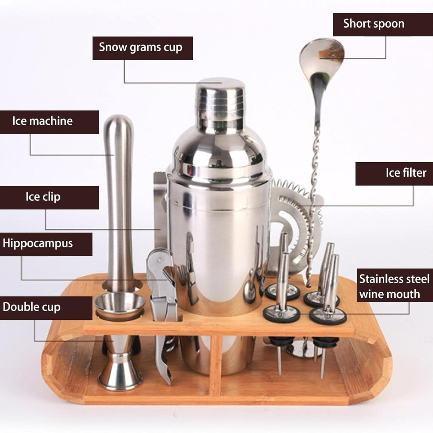 Cocktail Shaker Set Bartender Kit, Bar Set with Bamboo Stand 12 Piece Bartending Tools with Mocktail Recipes Booklet