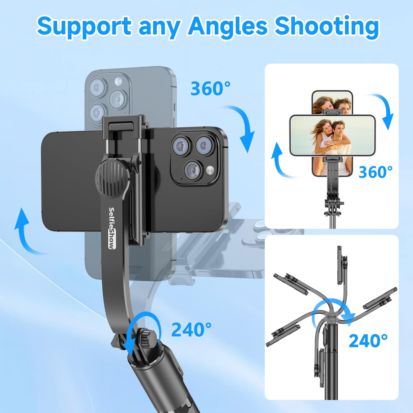 SelfieShow Selfie Stick, Extendable Selfie Stick Tripod with Wireless Remote and Tripod Stand, Portable, Lightweight, Compatible with iPhone 15 14 13 12 Pro Xs Max X 8Plus, Samsung Smartphone and More - Medaid International