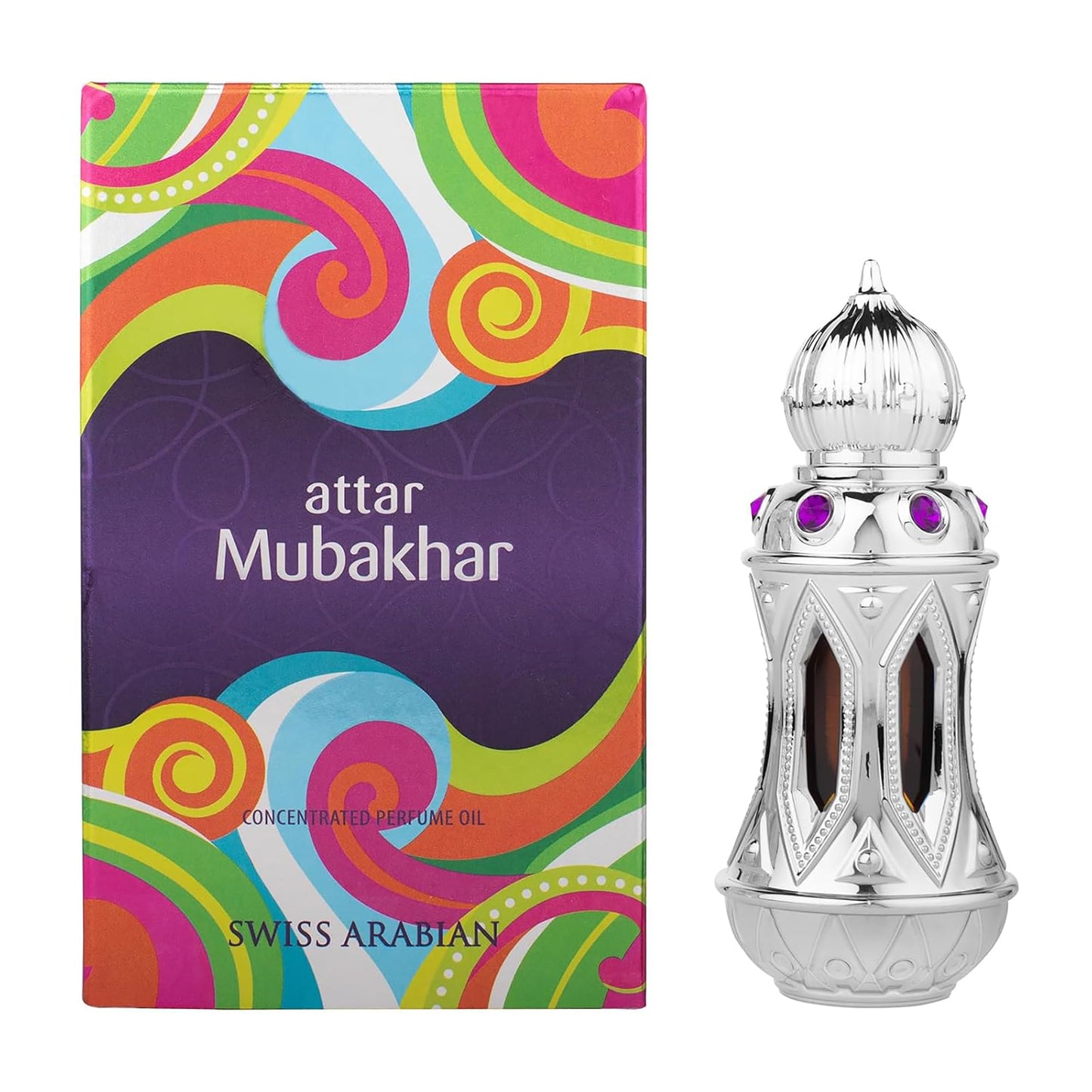 Swiss Arabian Attar Mubakhar - Luxury Products From Dubai - Long Lasting Perfume Oil for Unisex - Blend of Bergamot, Mandarin, Jasmine and Patchouli - Perfect for Date Night or Evening Out - 0.67 oz - Medaid International