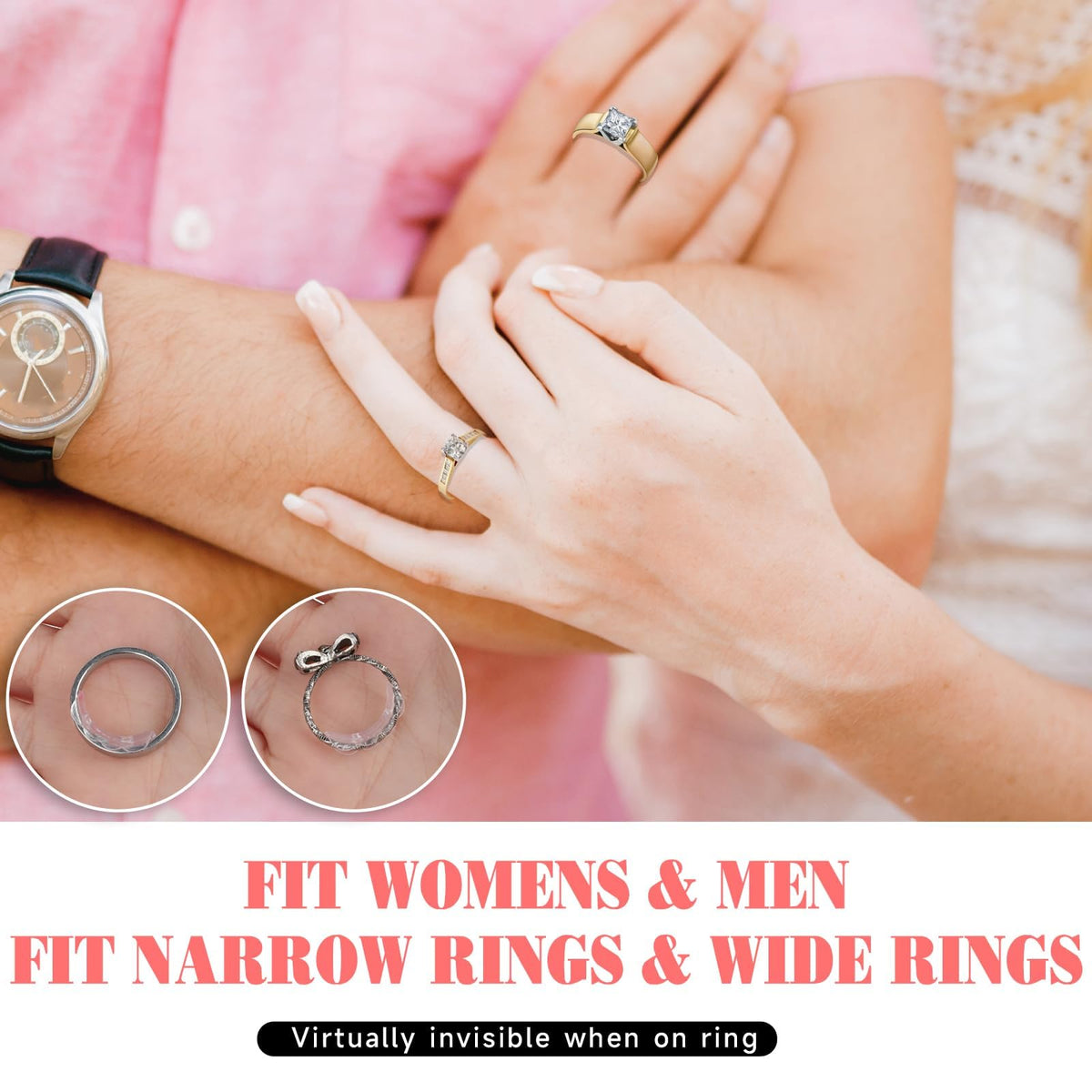 TERRIFI Invisible Ring Size Adjuster for Loose Rings, 8 Pcs Plastic Ring Sizers, Flexible Ring Guards with Hole, Anti-Slip Ring Adjusters for Women and Men, 8 Sizes